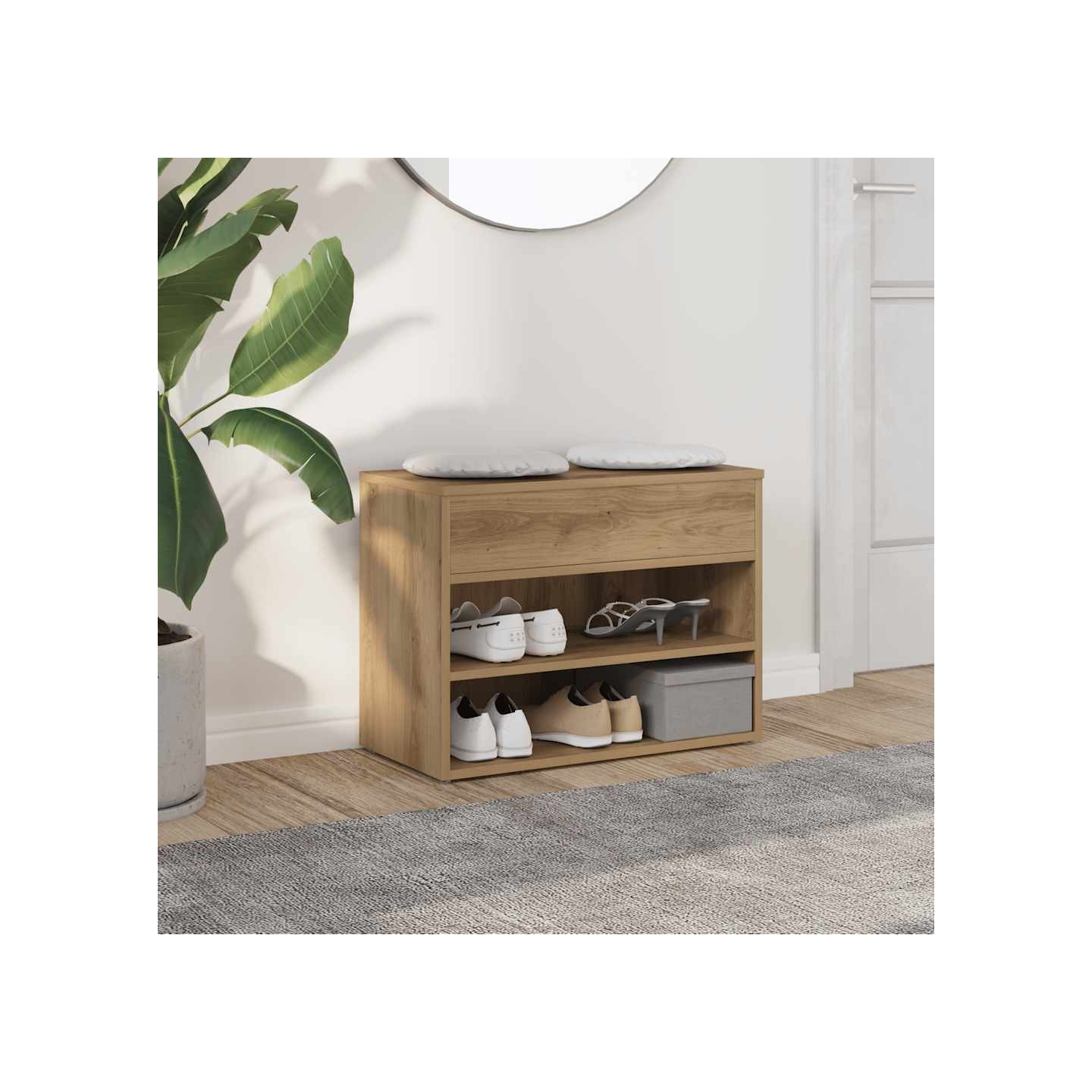 Banc à chaussures chêne artisanal 60x30x45 cm bois d'ingénierie