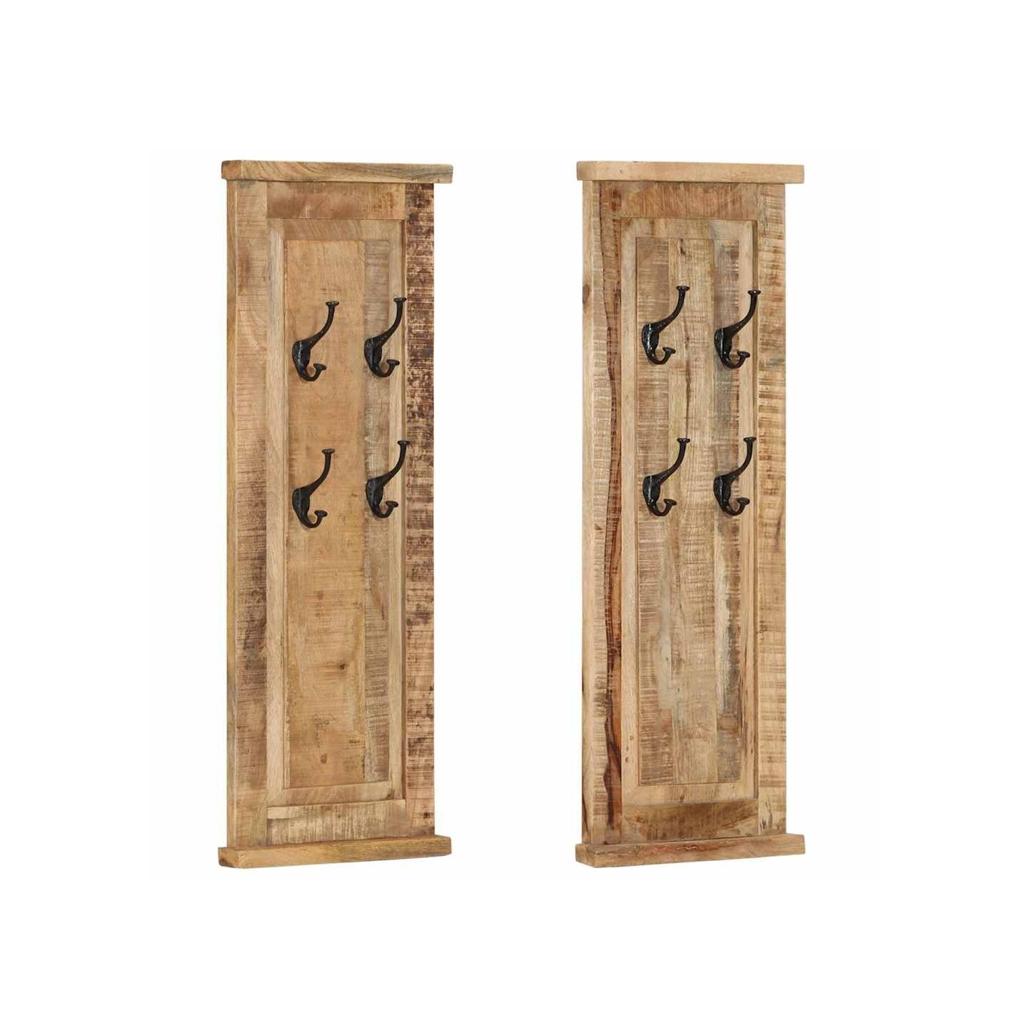 Porte-manteaux 2 pcs Bois massif de manguier 38x100 cm
