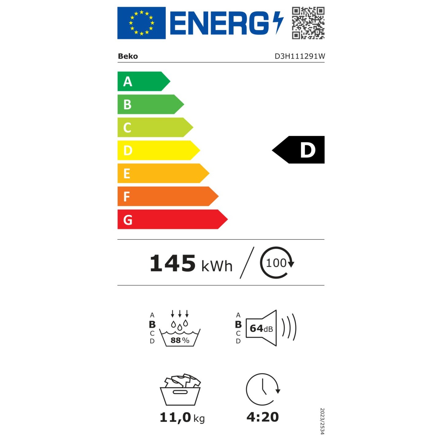Sèche-linge pompe à chaleur Beko D3H111291W 11 kg | Nimestore