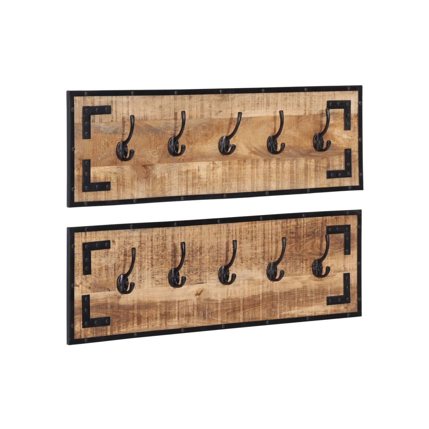 Porte-manteaux 2 pcs 80x8x25 cm bois de manguier massif brut