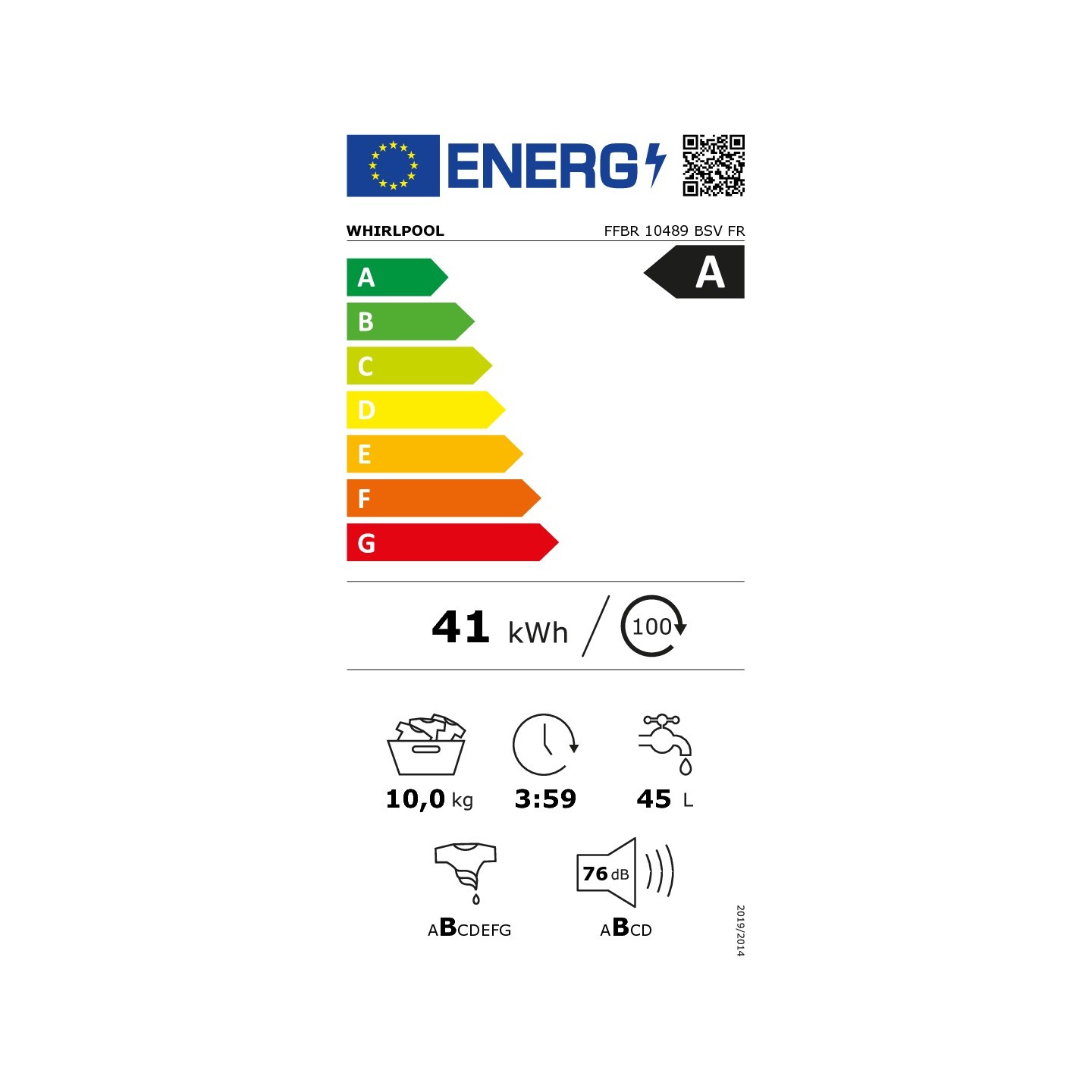 Lave-linge Whirlpool FFBR10489BSVFR 10 kg 1400 tr | Nimestore