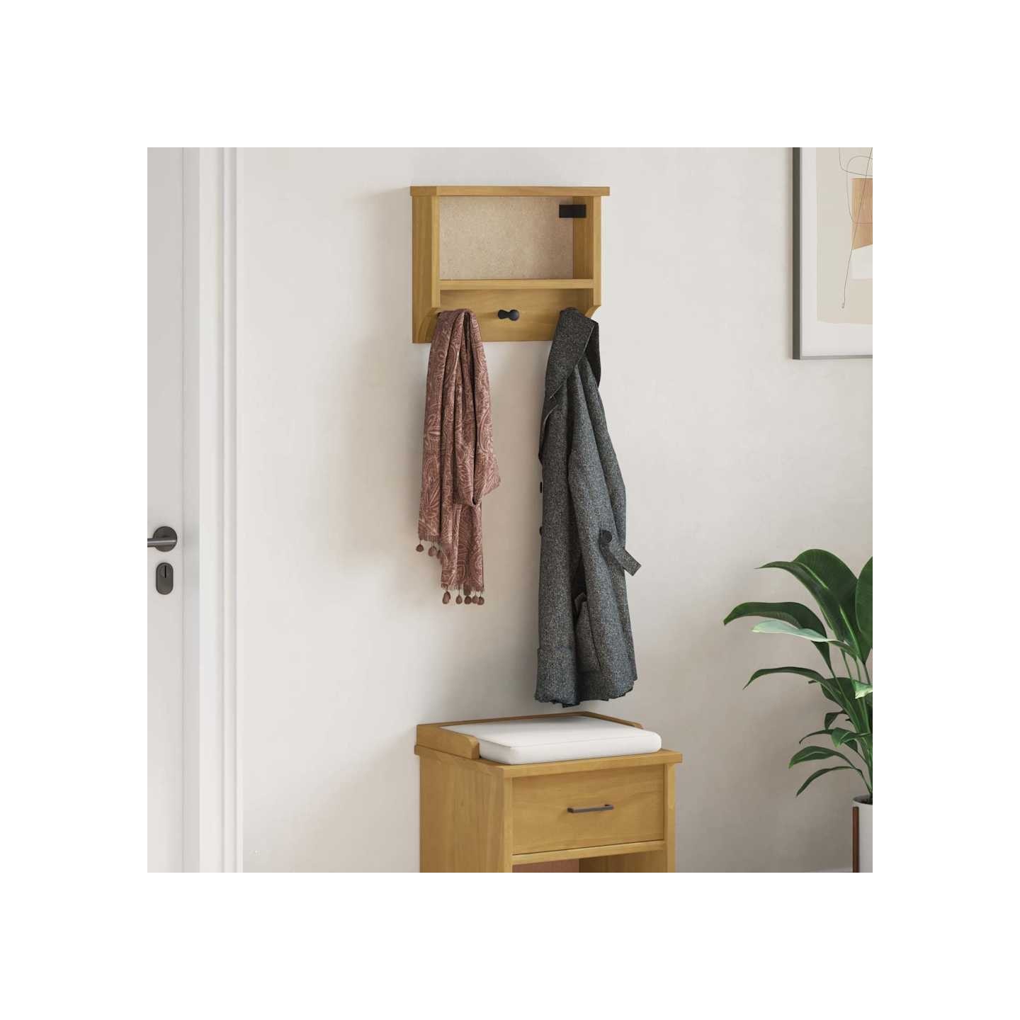 Porte-manteau mural SANDNES 45x12x35 cm bois massif pin