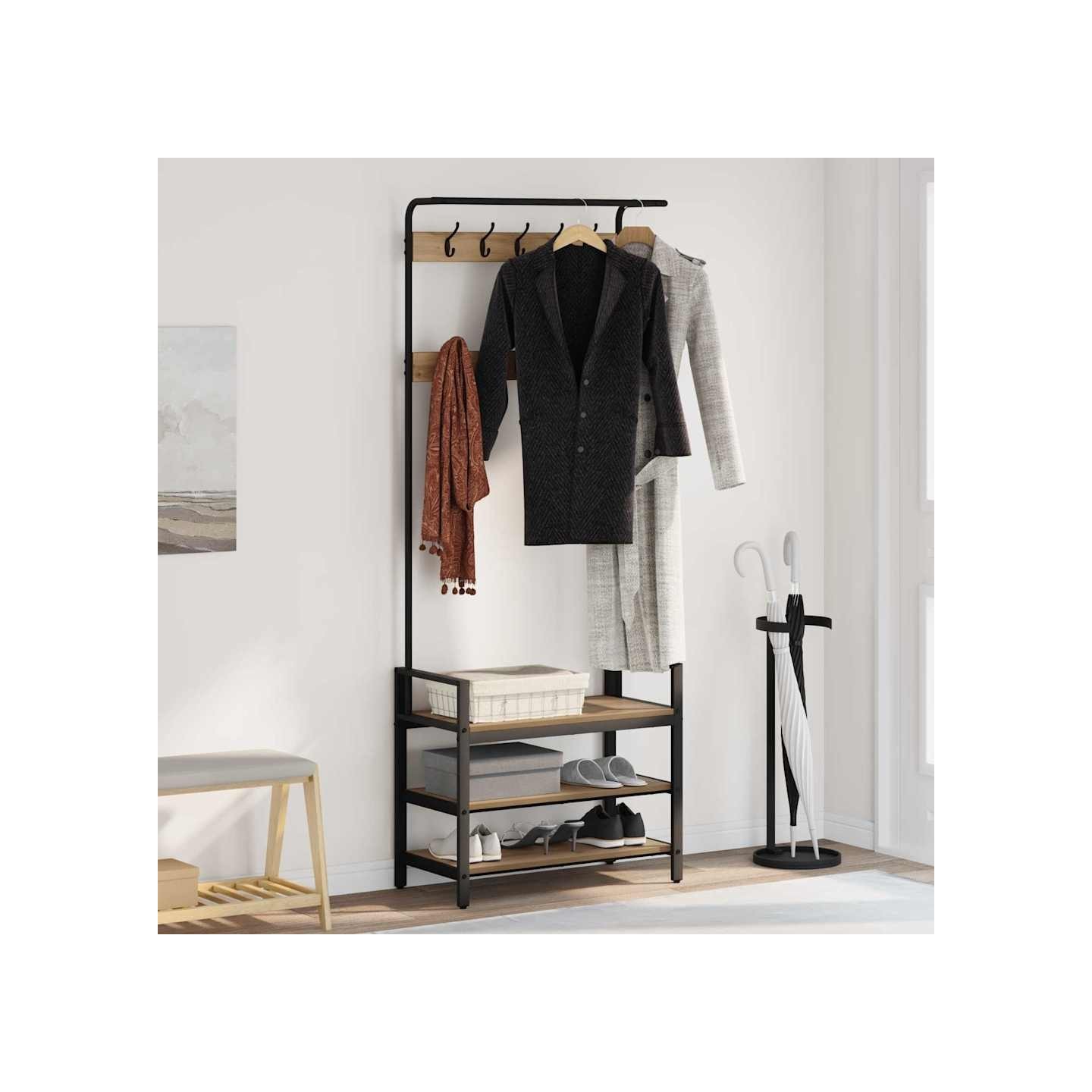 Porte-manteau avec étagère Chêne artisanal 75 x 34 x 184 cm