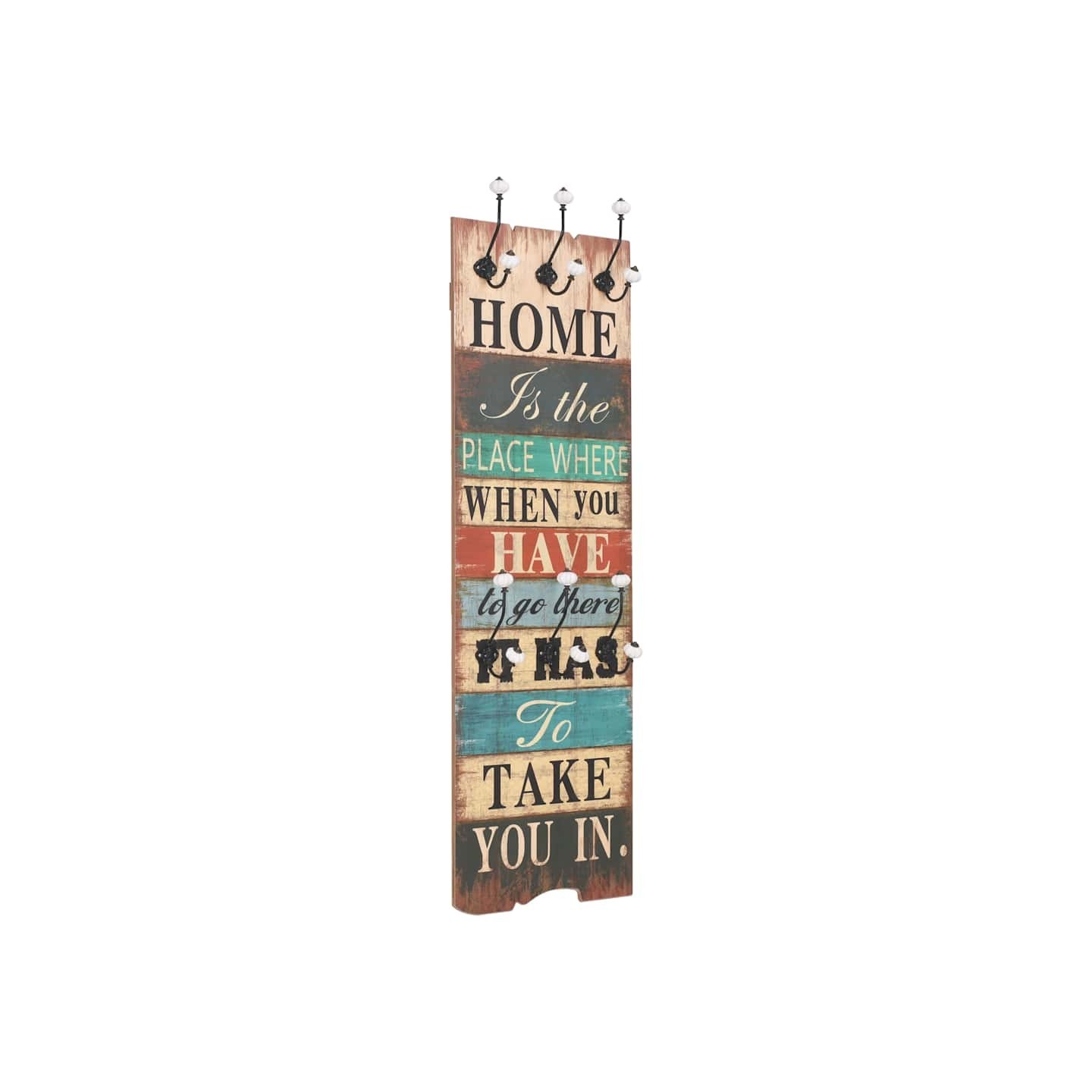 Porte-manteau mural avec 6 crochets 120 x 40 cm HOME IS