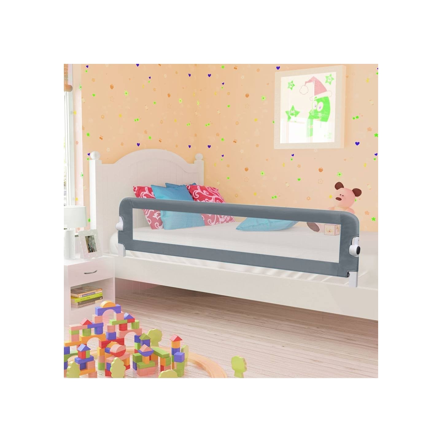 Barrière de sécurité de lit d'enfant Gris 180x42 cm Polyester