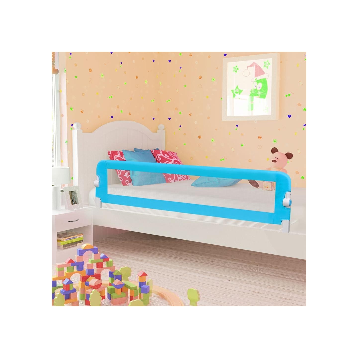 Barrière de sécurité de lit d'enfant Bleu 180x42 cm Polyester