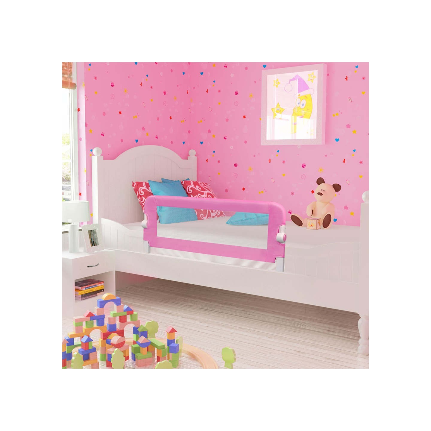 Barrière de sécurité de lit d'enfant Rose 120x42 cm Polyester