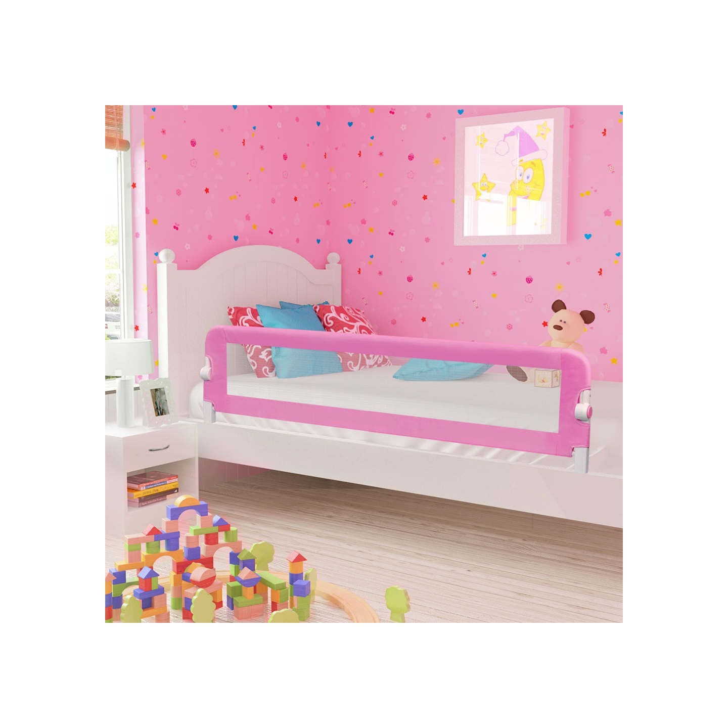 Barrière de sécurité de lit d'enfant Rose 180x42 cm Polyester