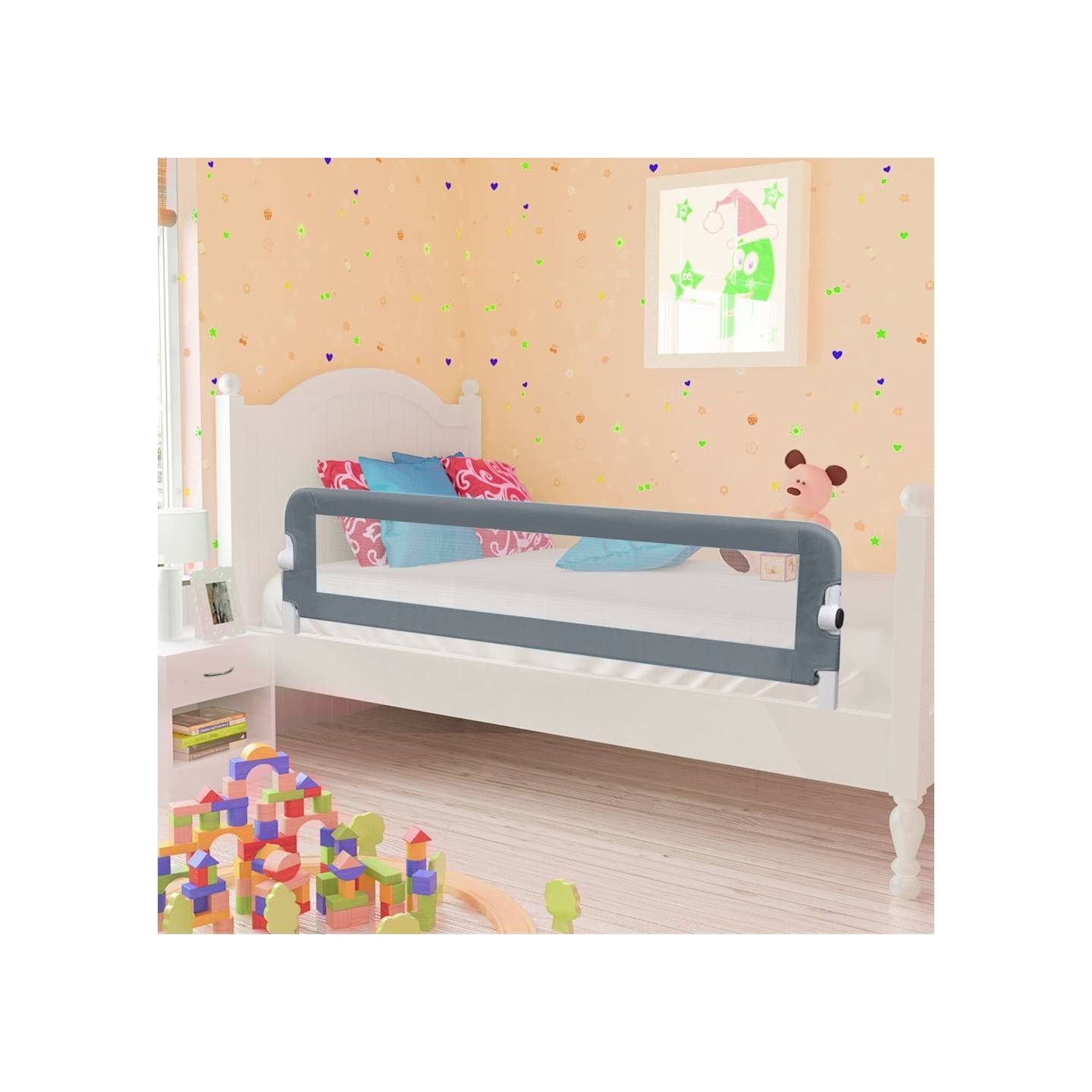 Barrière de sécurité de lit d'enfant Gris 120x42 cm Polyester