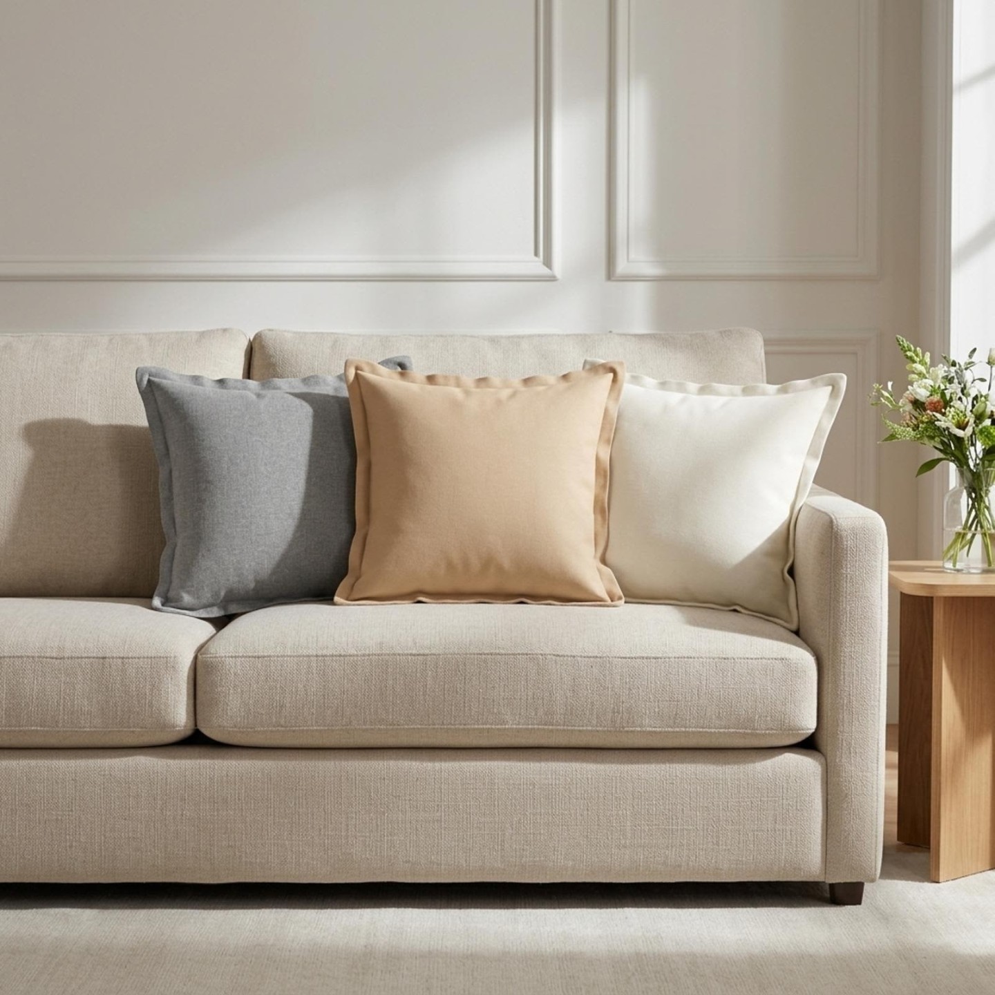 Coussin avec oreiller HOUTEN 2 pièces Crème Lin synthétique