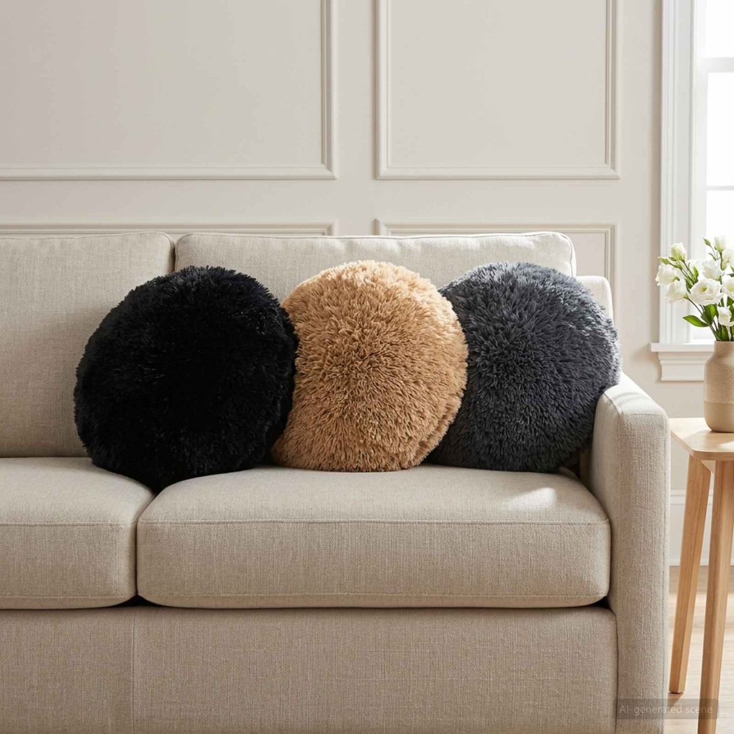 Coussin 2 pc HEERLEN Noir Ø 40 cm Fleece PV
