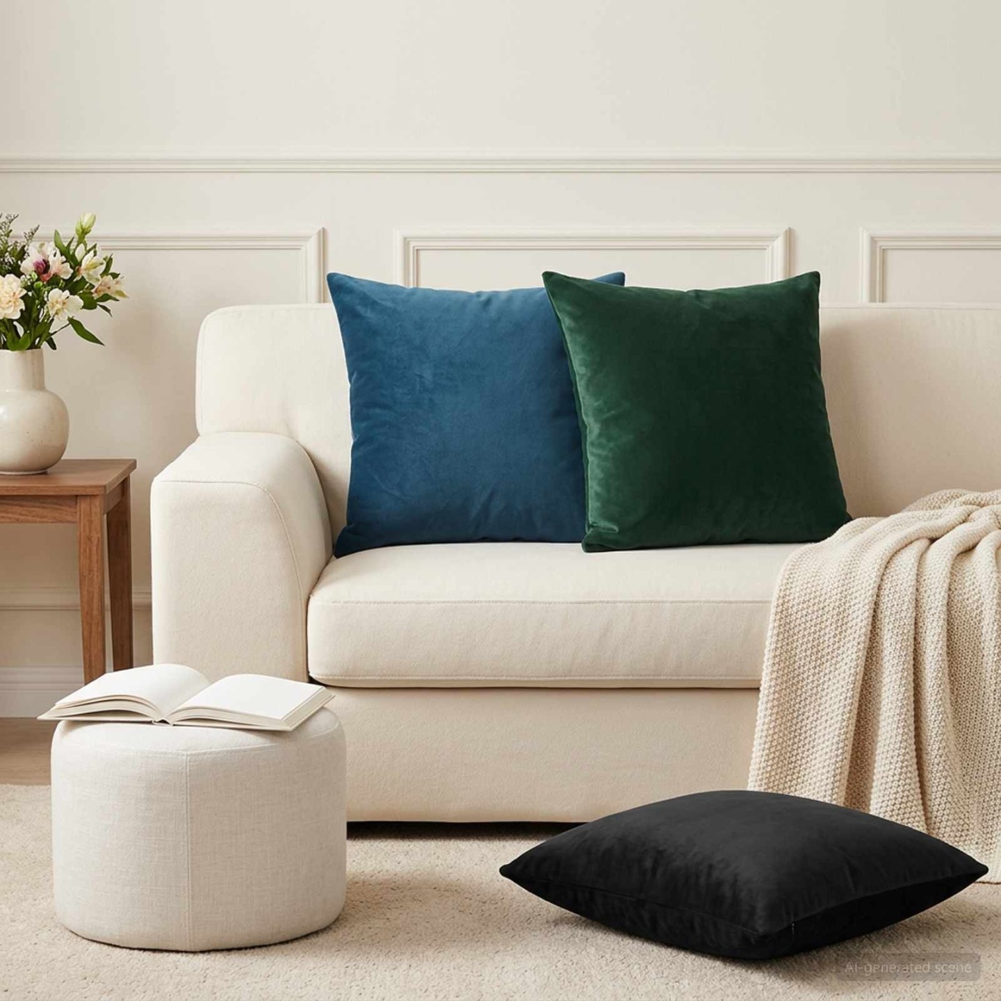 Coussin avec oreiller HEERLEN 2 pièces Noir Velours