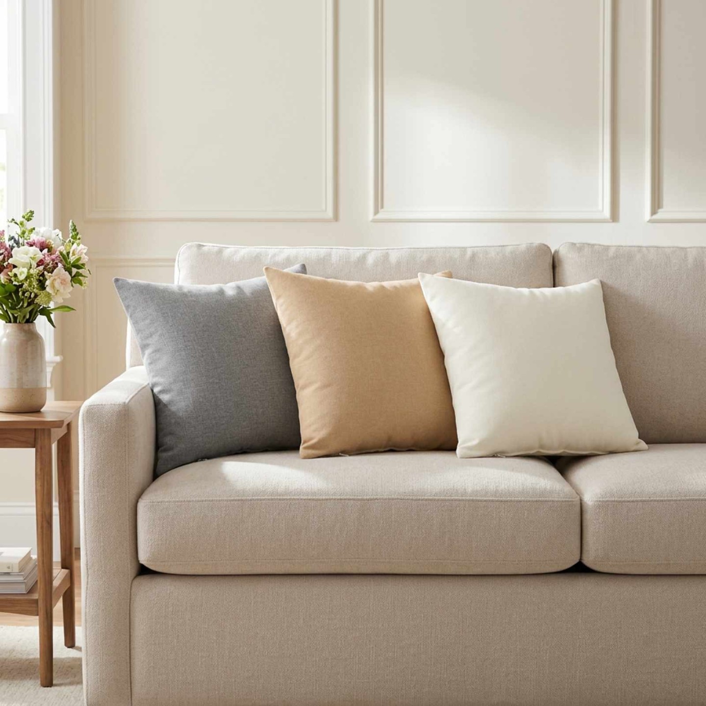 Coussin avec oreiller HEERLEN 2 pc Crème Tissu