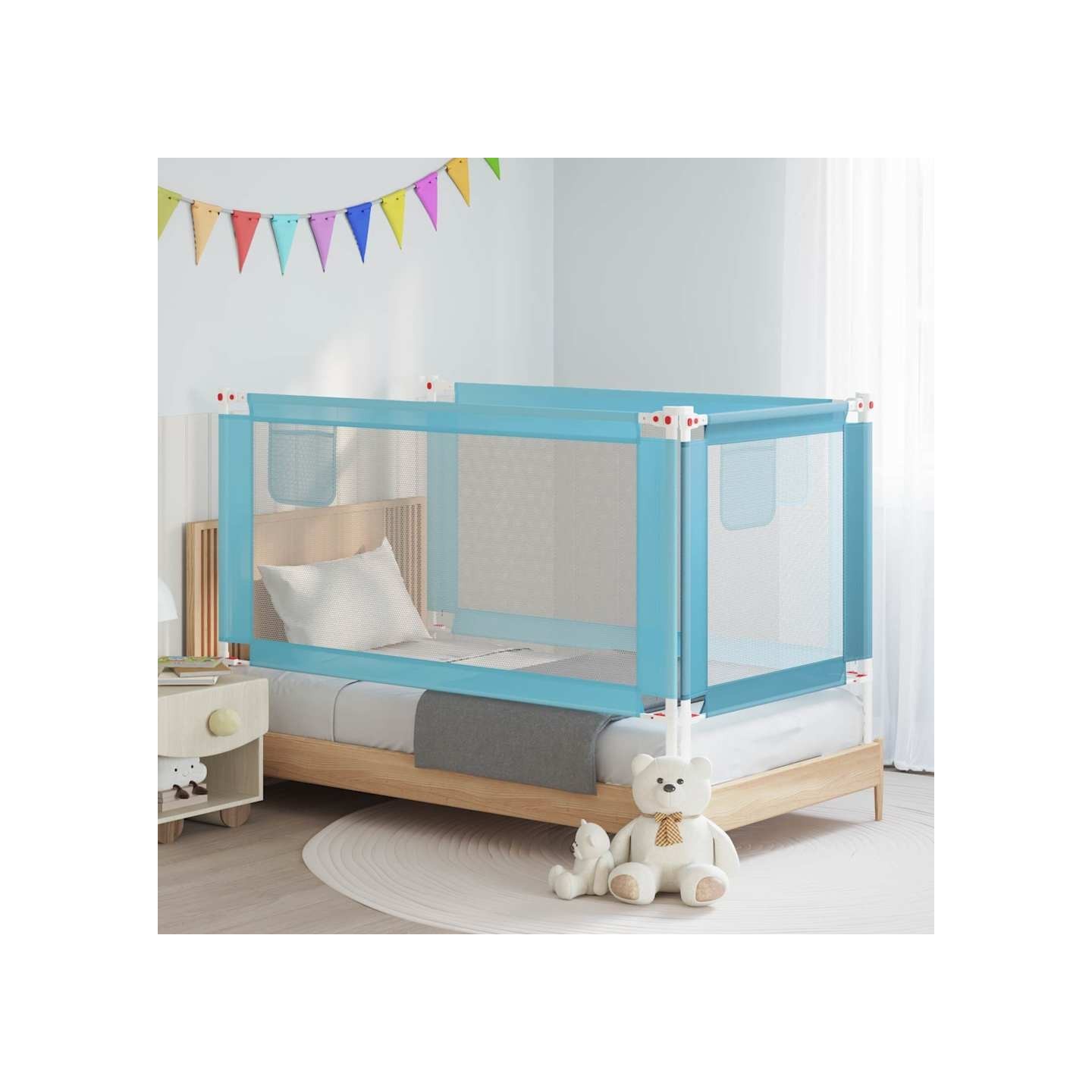 Barrière de sécurité de lit d'enfant Bleu 160x25 cm Tissu