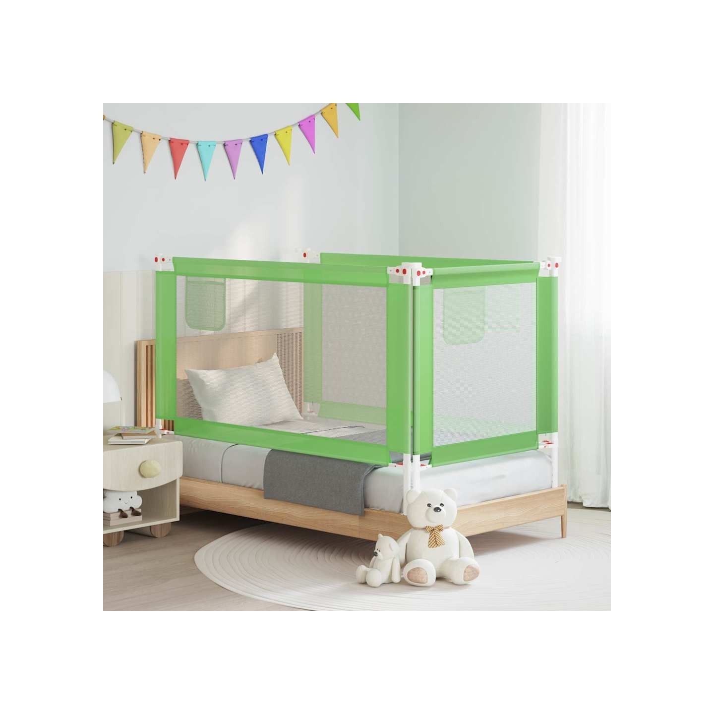 Barrière de sécurité de lit d'enfant Vert 150x25 cm Tissu