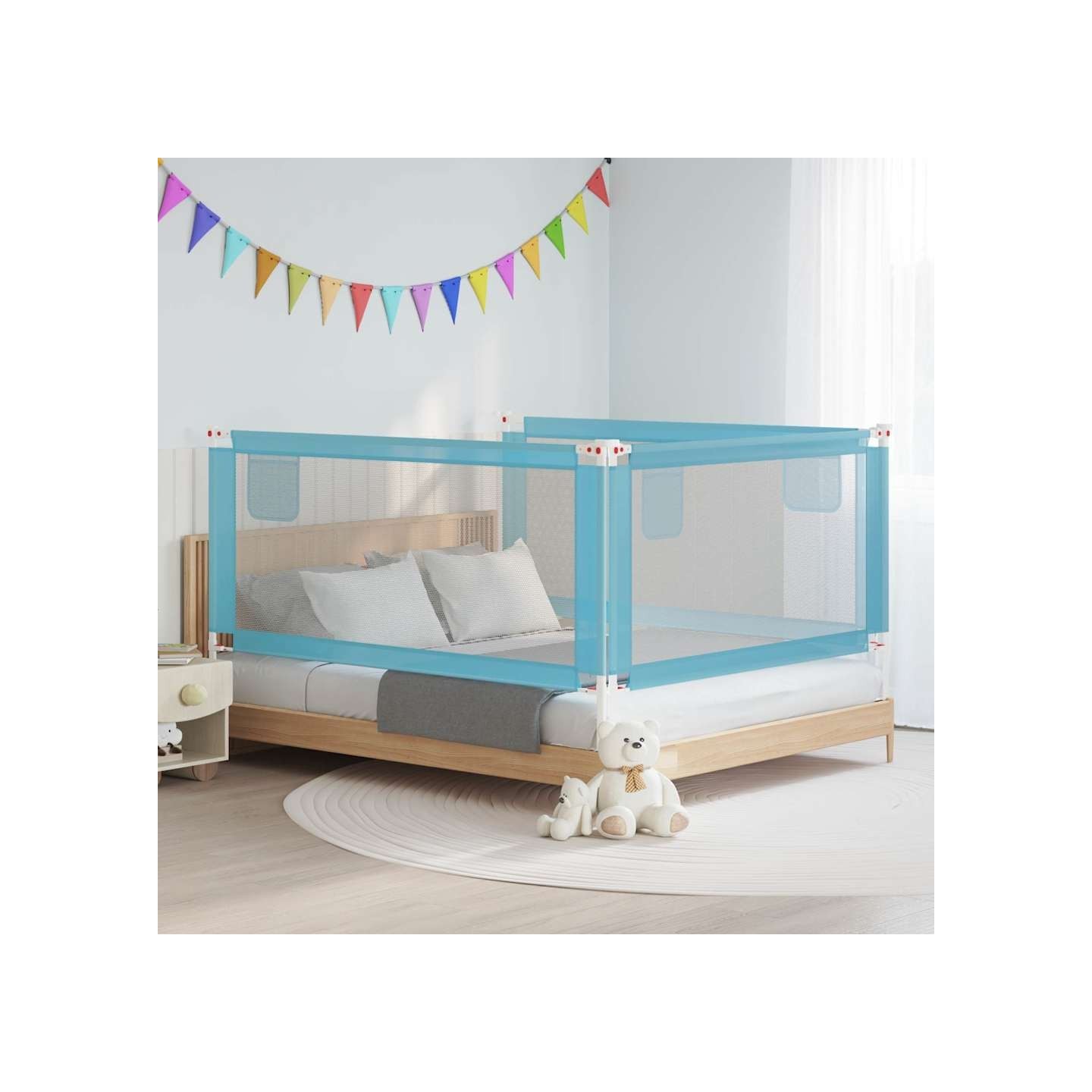 Barrière de sécurité de lit d'enfant Bleu 180x25 cm Tissu