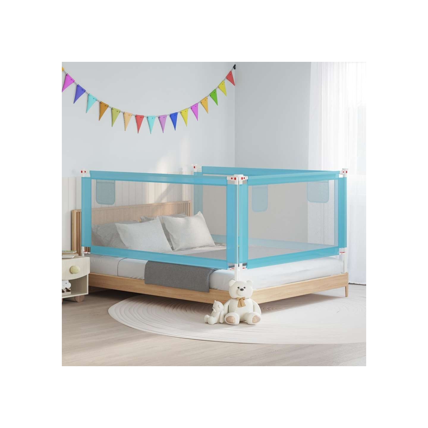 Barrière de sécurité de lit d'enfant Bleu 190x25 cm Tissu