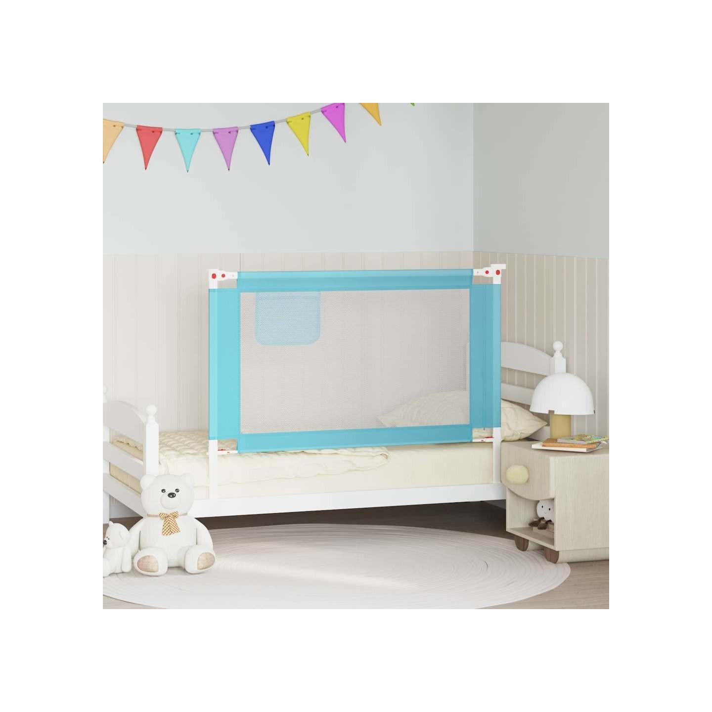 Barrière de sécurité de lit d'enfant Bleu 120x25 cm Tissu