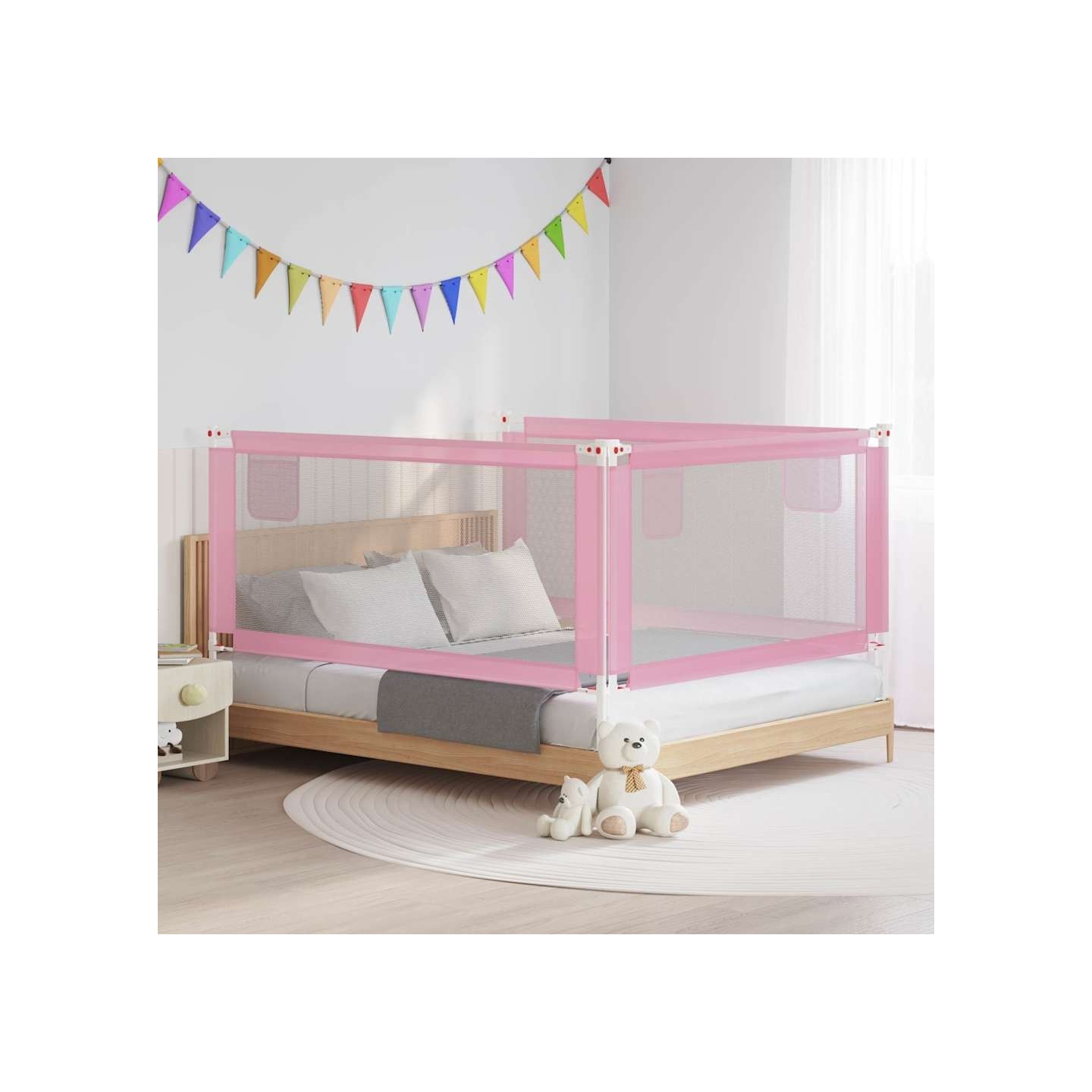 Barrière de sécurité de lit d'enfant Rose 180x25 cm Tissu