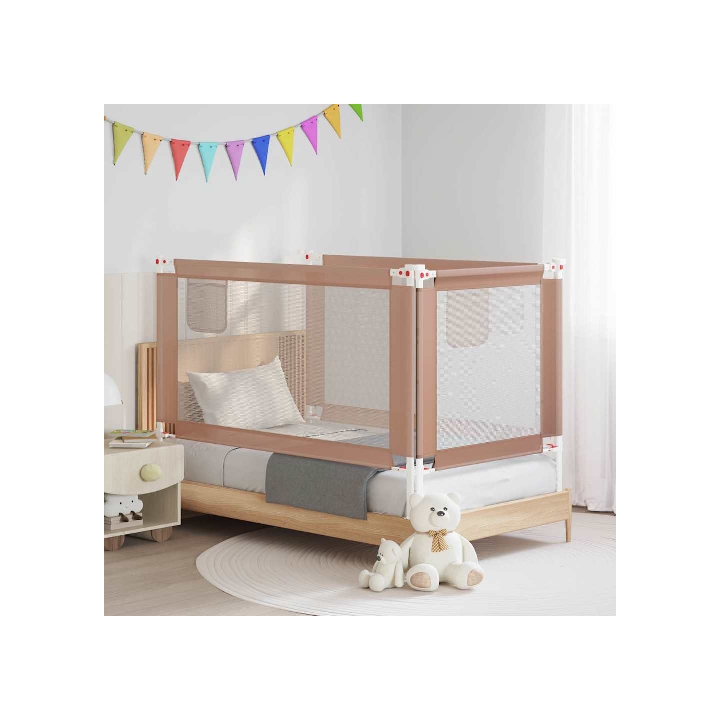 Barrière de sécurité de lit d'enfant Taupe 140x25 cm Tissu