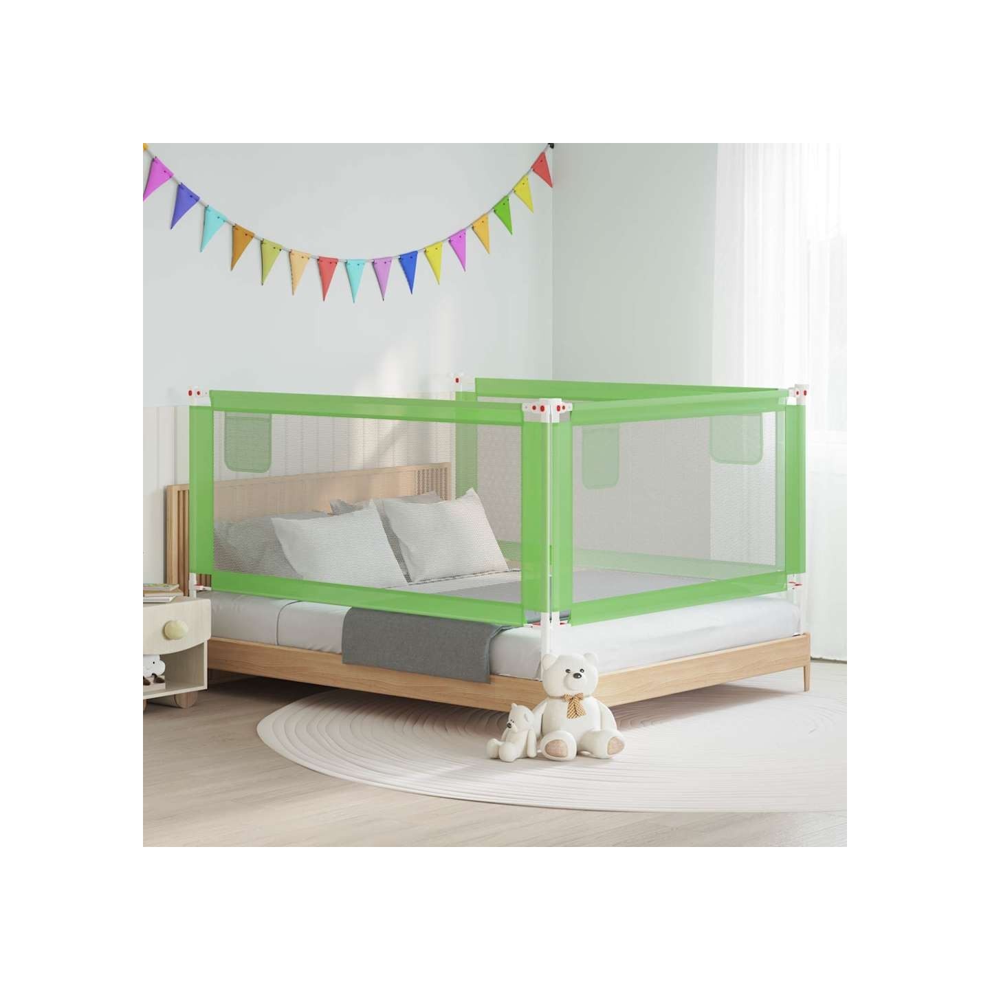 Barrière de sécurité de lit d'enfant Vert 180x25 cm Tissu