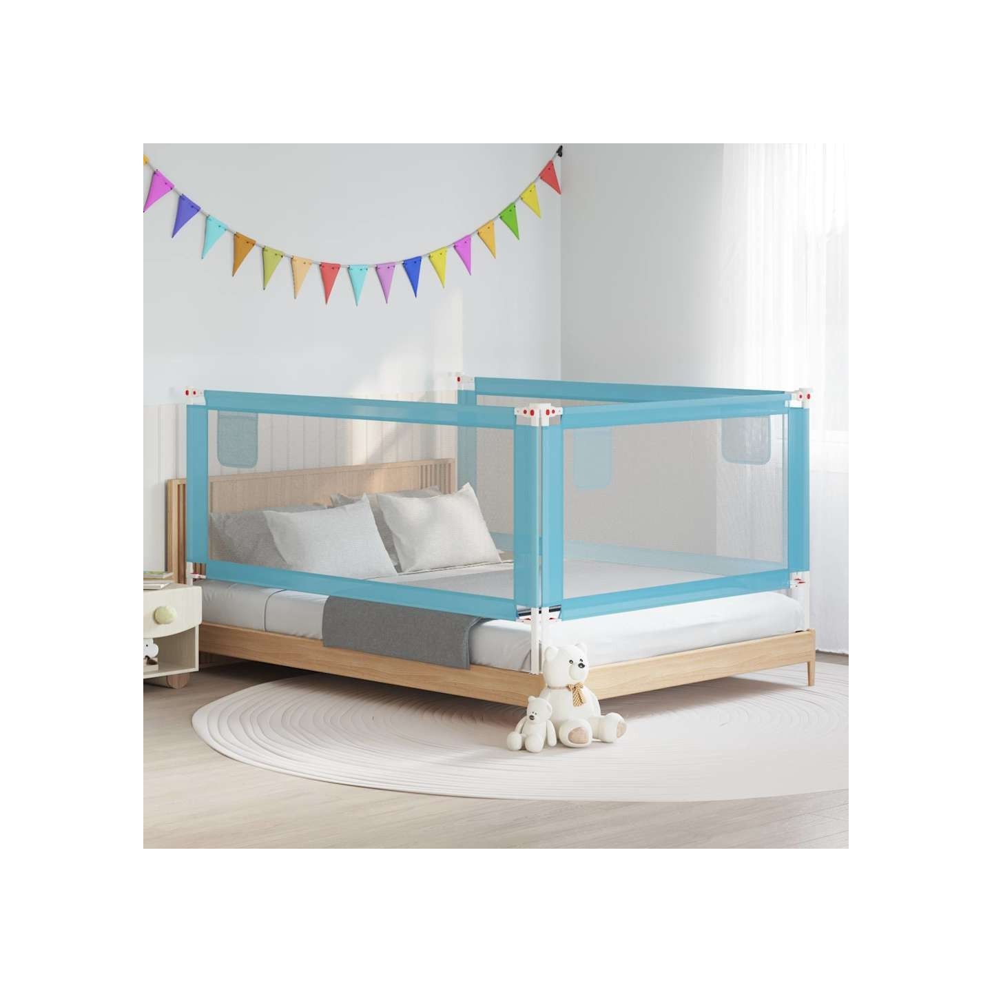 Barrière de sécurité de lit d'enfant Bleu 200x25 cm Tissu