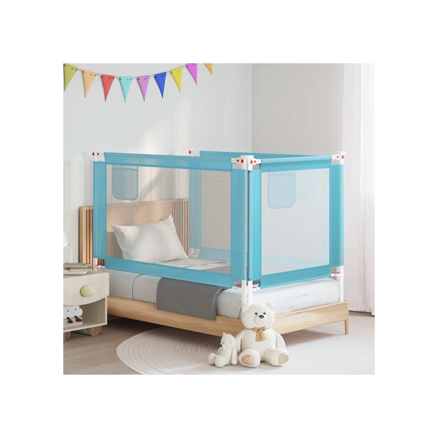 Barrière de sécurité de lit d'enfant Bleu 140x25 cm Tissu