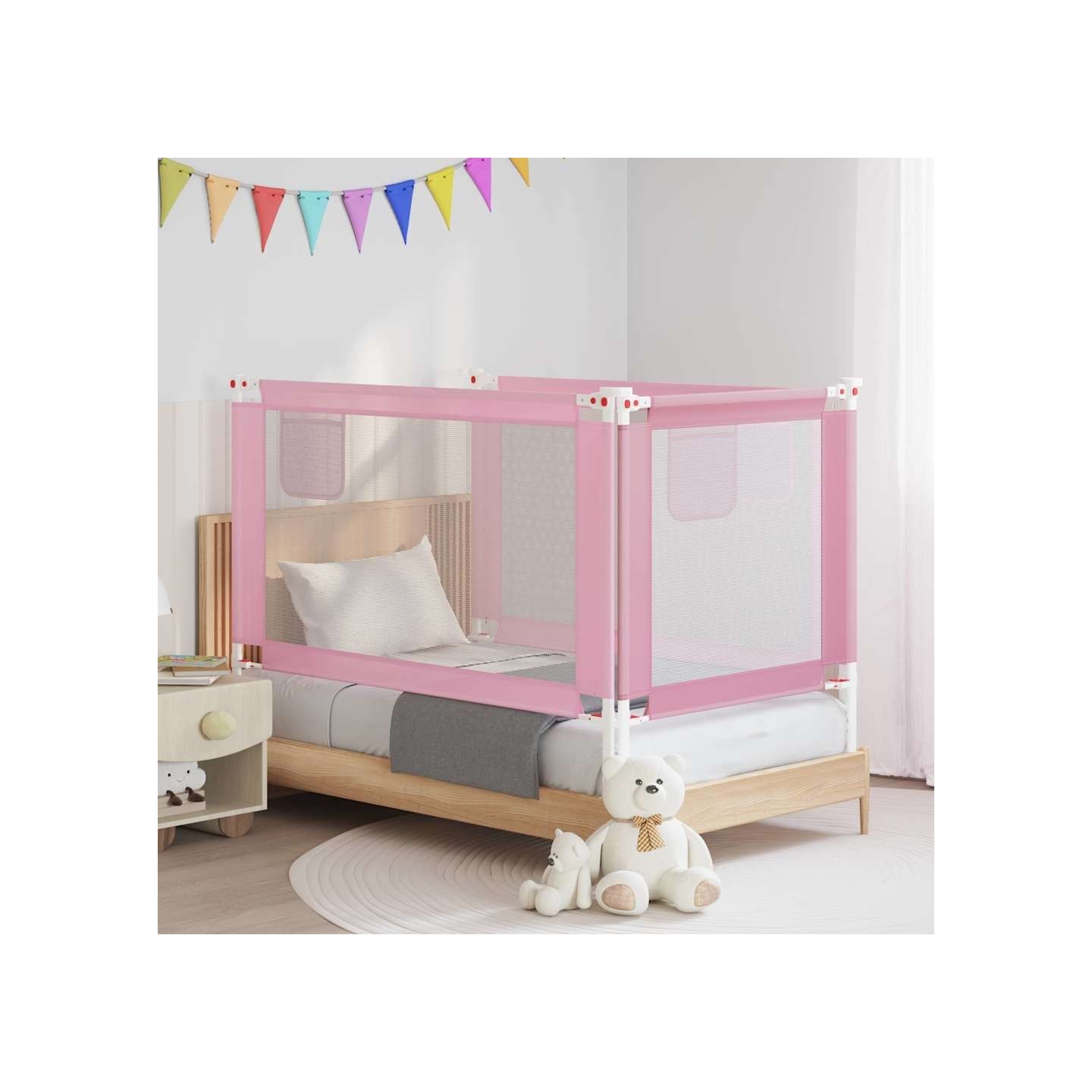 Barrière de sécurité de lit d'enfant Rose 140x25 cm Tissu