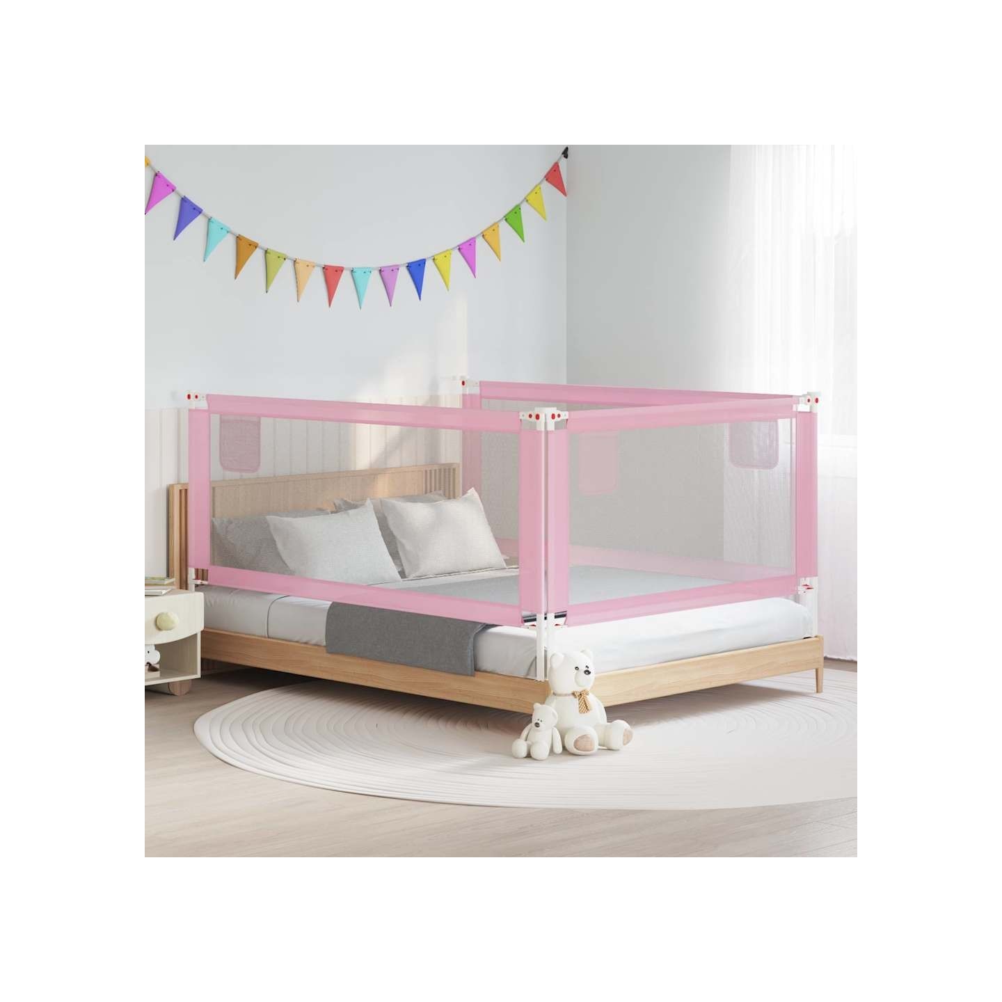 Barrière de sécurité de lit d'enfant Rose 200x25 cm Tissu
