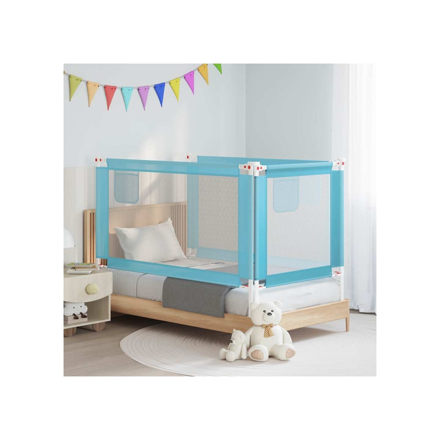 Barrière de sécurité de lit d'enfant Bleu 150x25 cm Tissu