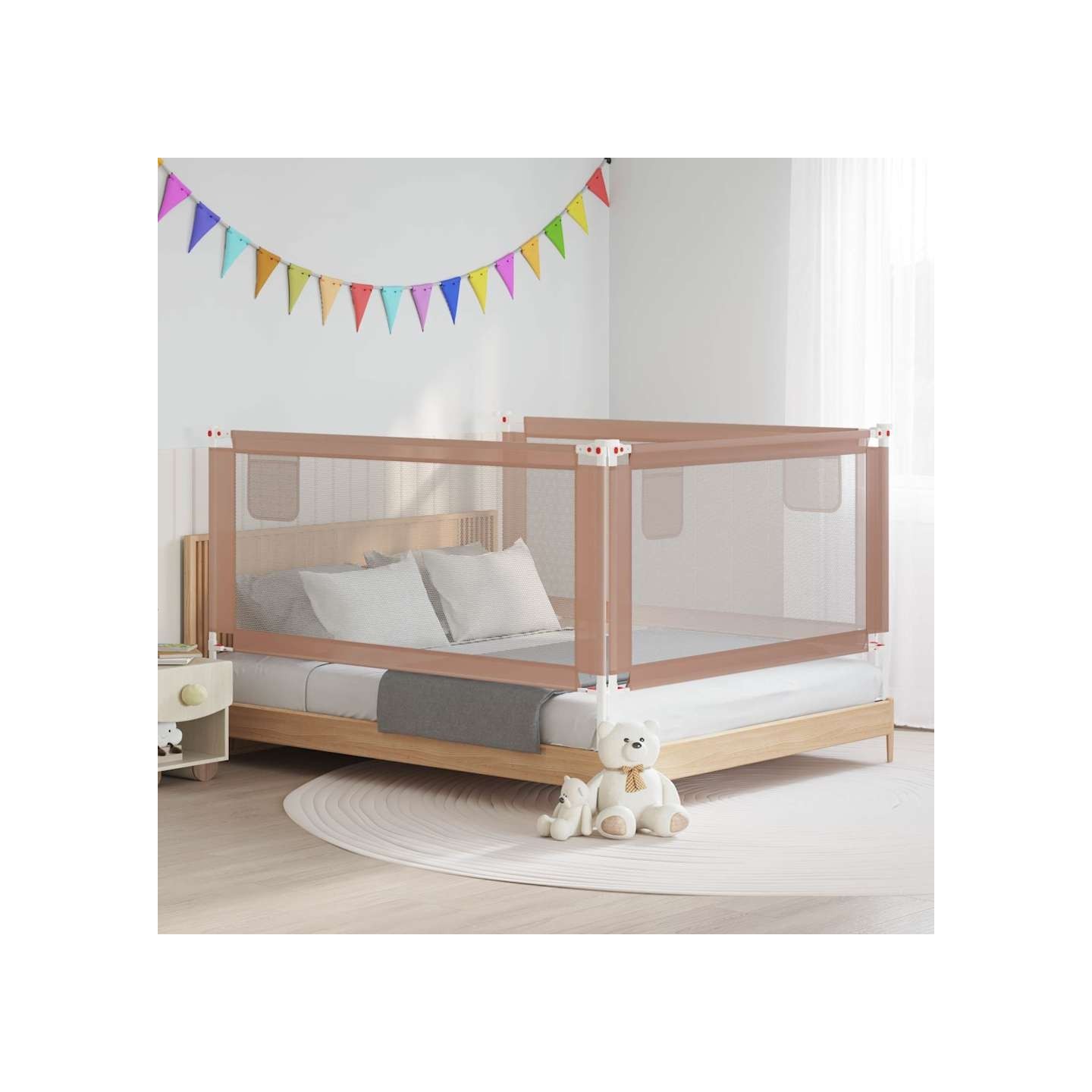 Barrière de sécurité de lit d'enfant Taupe 180x25 cm Tissu