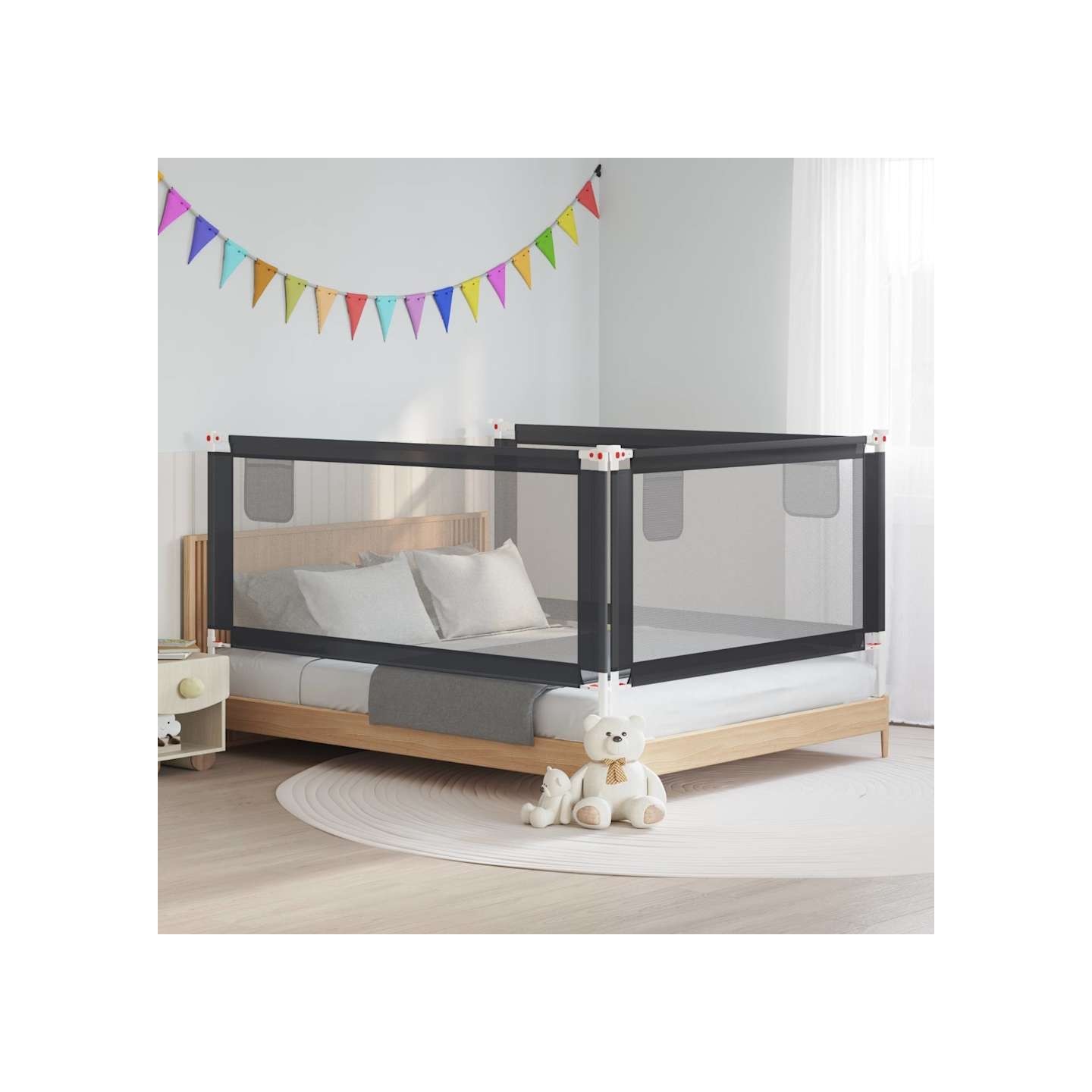 Barrière de sécurité de lit d'enfant Gris foncé 190x25 cm Tissu