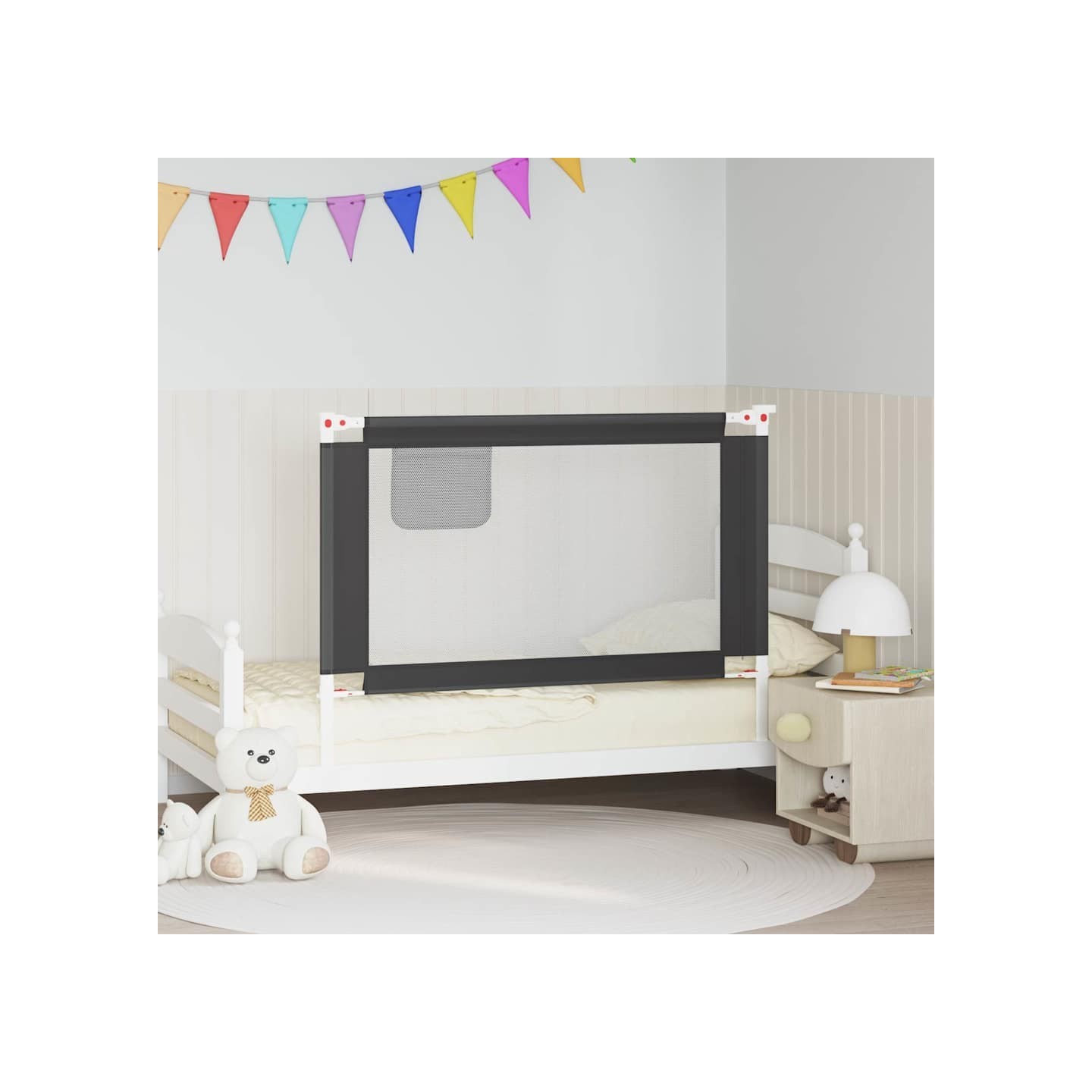Barrière de sécurité de lit d'enfant Gris foncé 120x25 cm Tissu