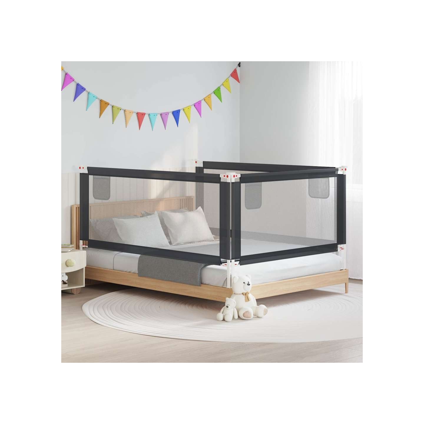 Barrière de sécurité de lit d'enfant Gris foncé 200x25 cm Tissu