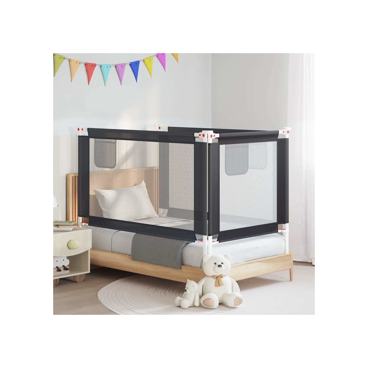 Barrière de sécurité de lit d'enfant Gris foncé 140x25 cm Tissu