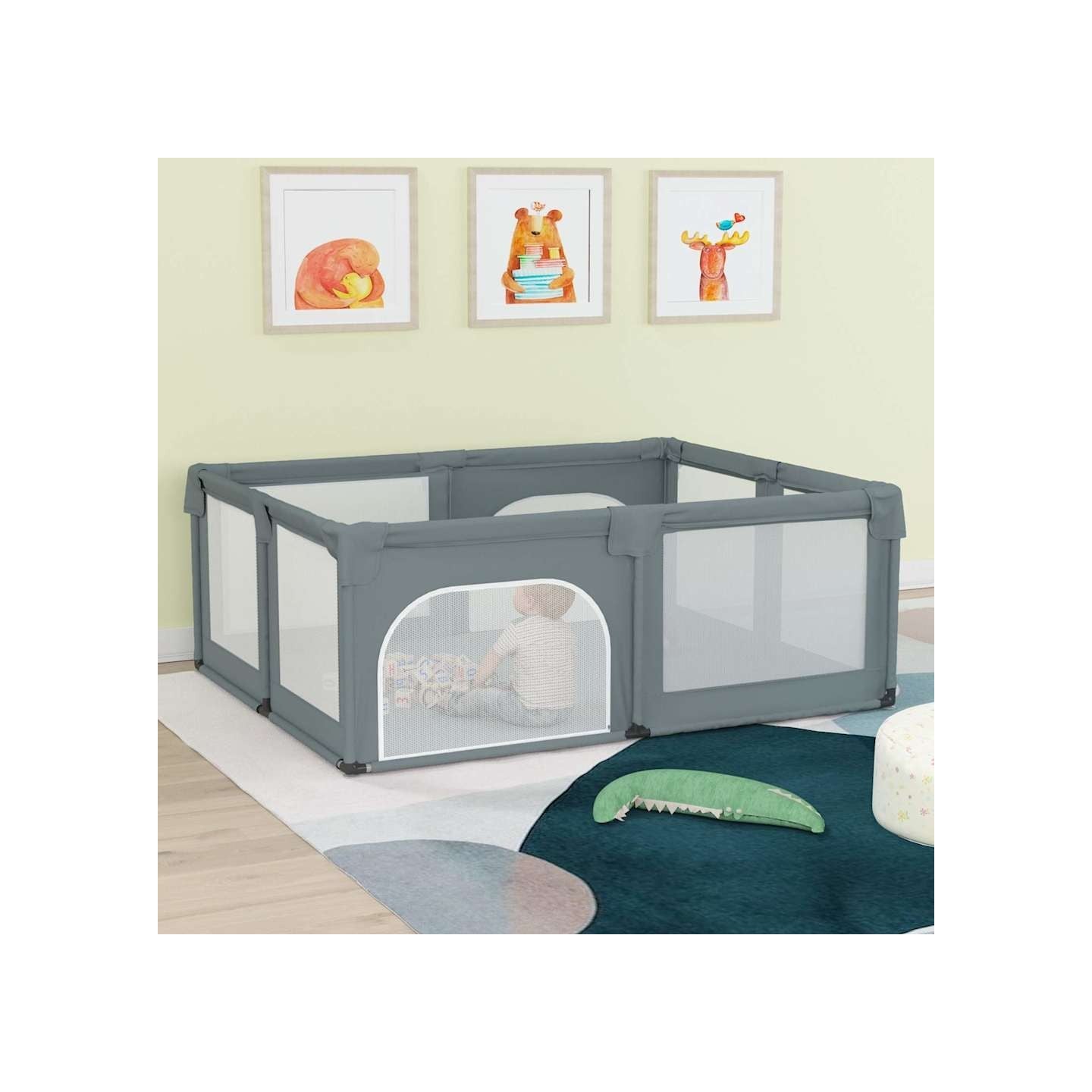 Parc pour bébé avec 2 portes Gris clair Tissu Oxford