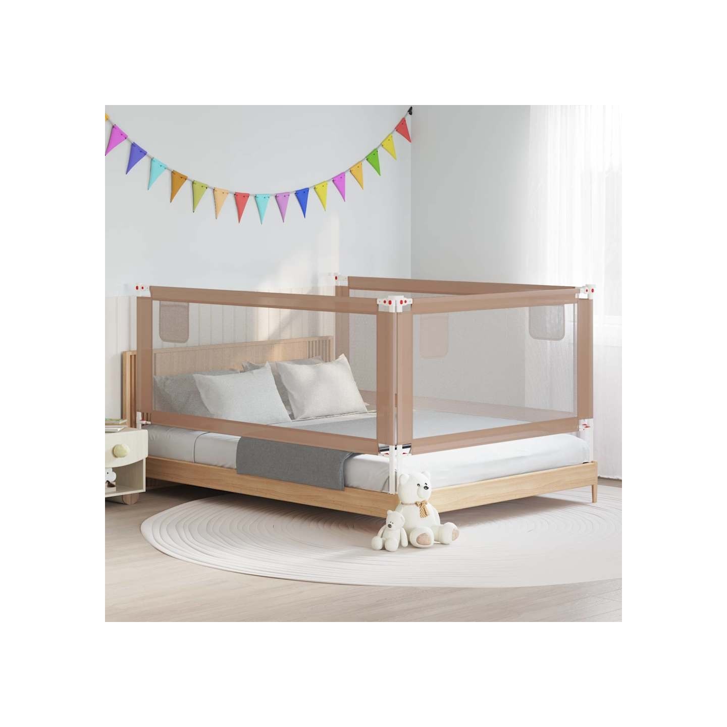 Barrière de sécurité de lit d'enfant Taupe 200x25 cm Tissu