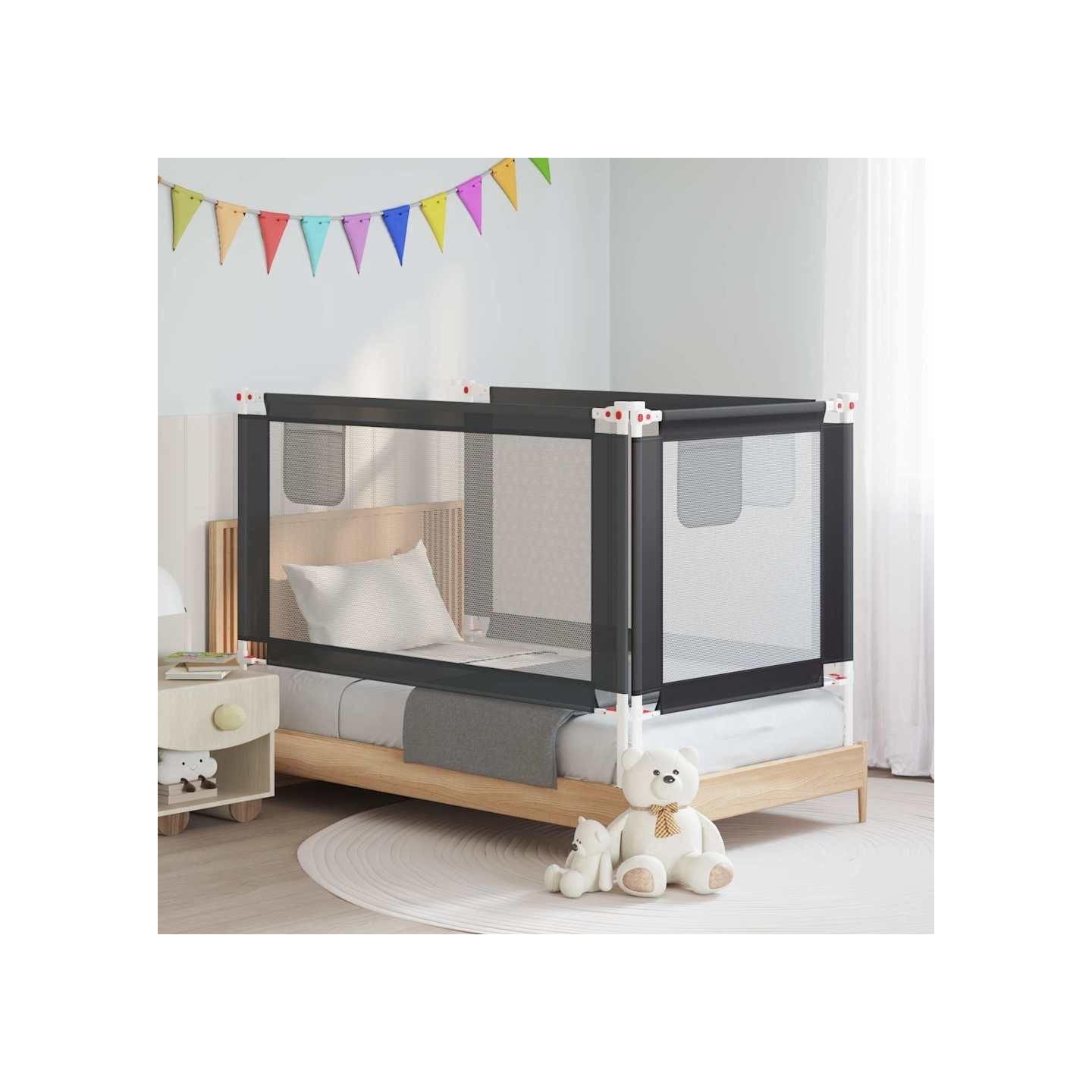 Barrière de sécurité de lit d'enfant Gris foncé 150x25 cm Tissu