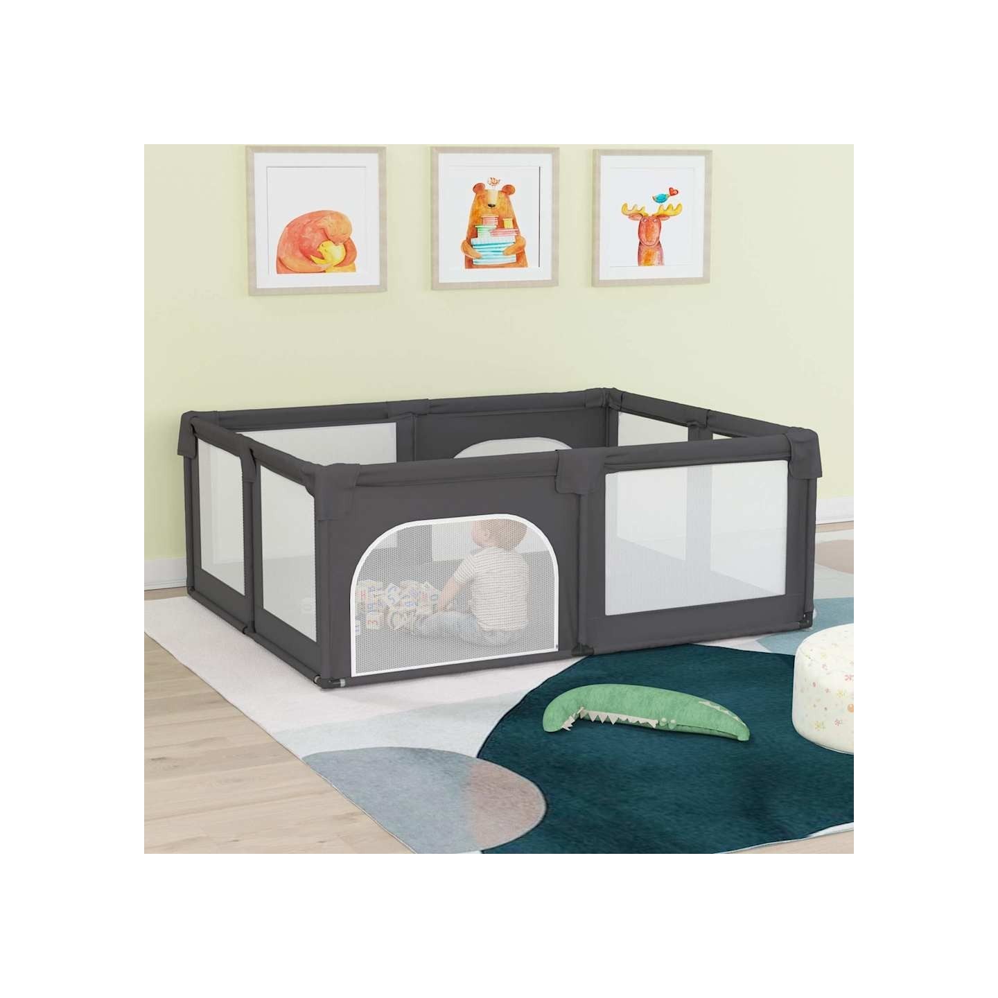 Parc pour bébé avec 2 portes Gris foncé Tissu Oxford