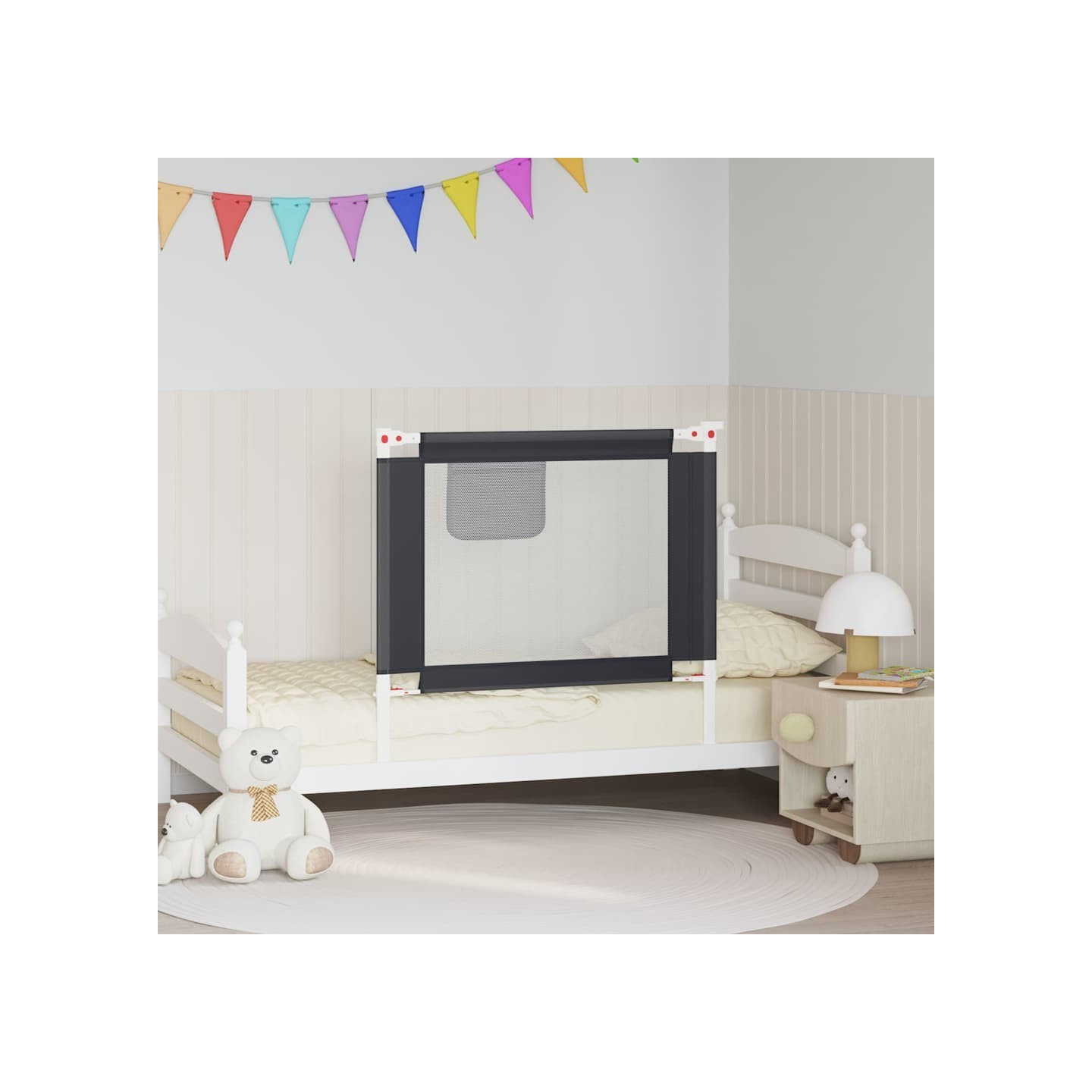 Barrière de sécurité de lit d'enfant Gris foncé 90x25 cm Tissu