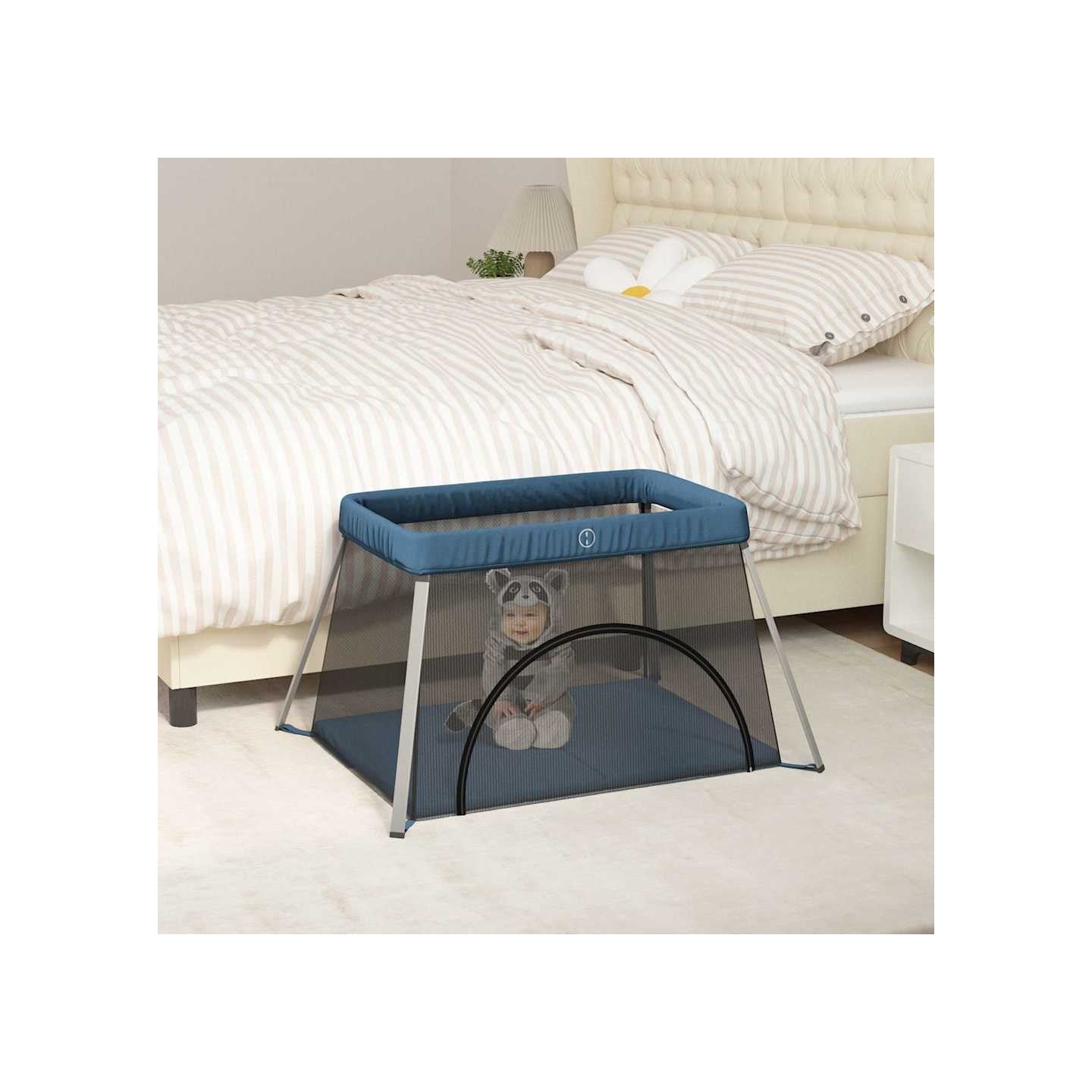 Parc pour bébé avec matelas Bleu marine Tissu de lin