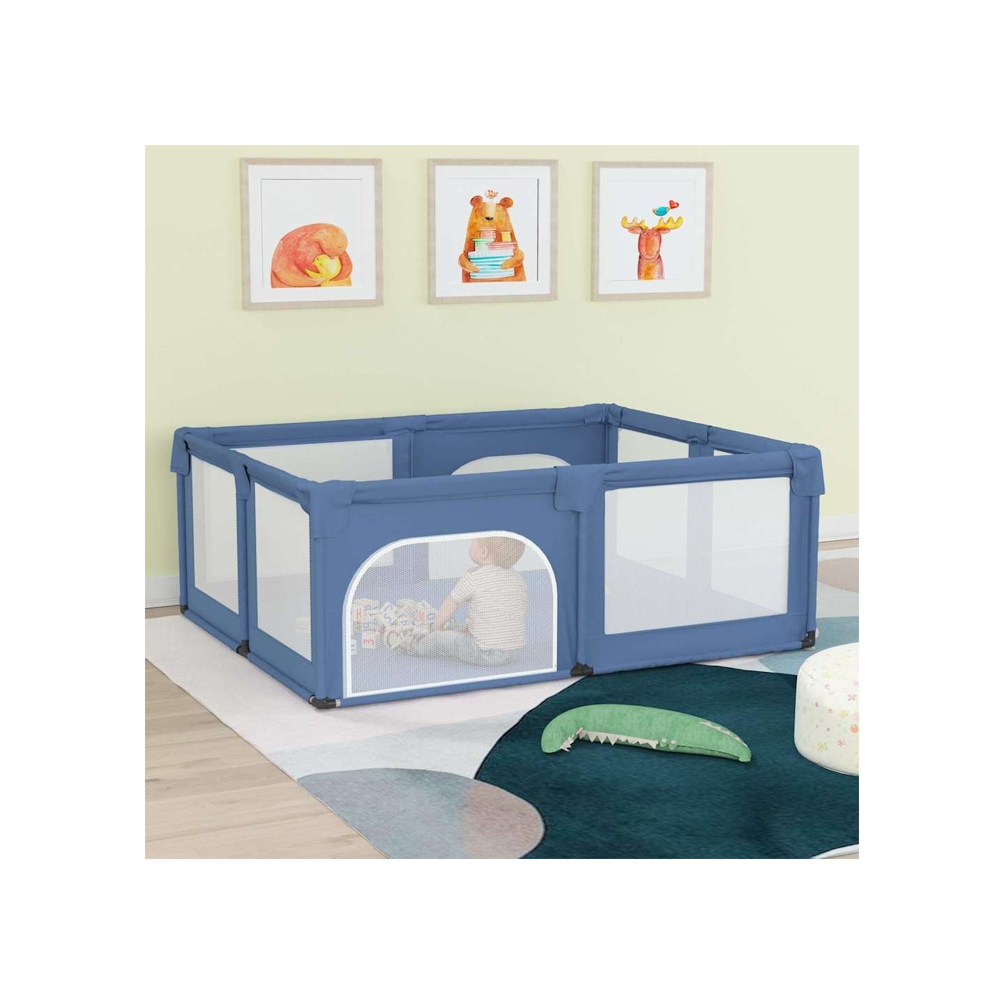 Parc pour bébé avec 2 portes Bleu clair Tissu Oxford