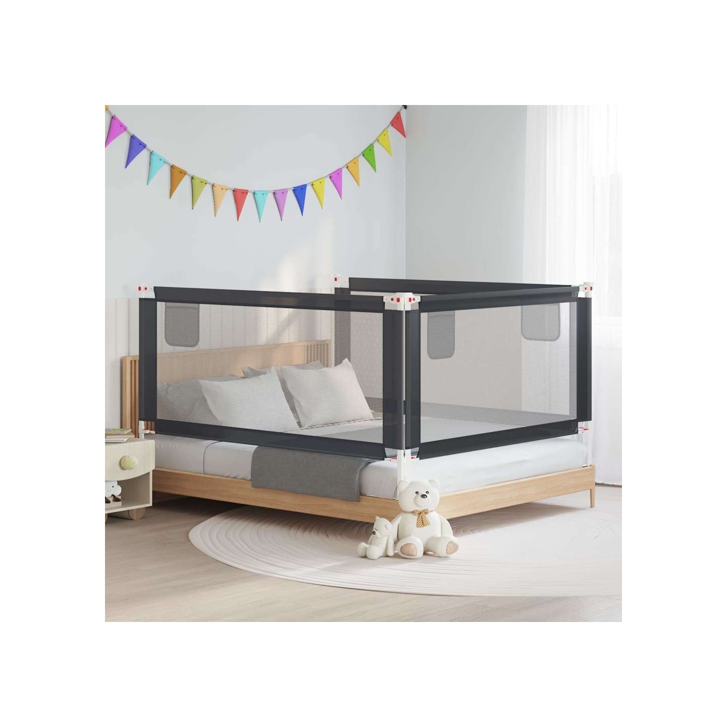 Barrière de sécurité de lit d'enfant Gris foncé 180x25 cm Tissu