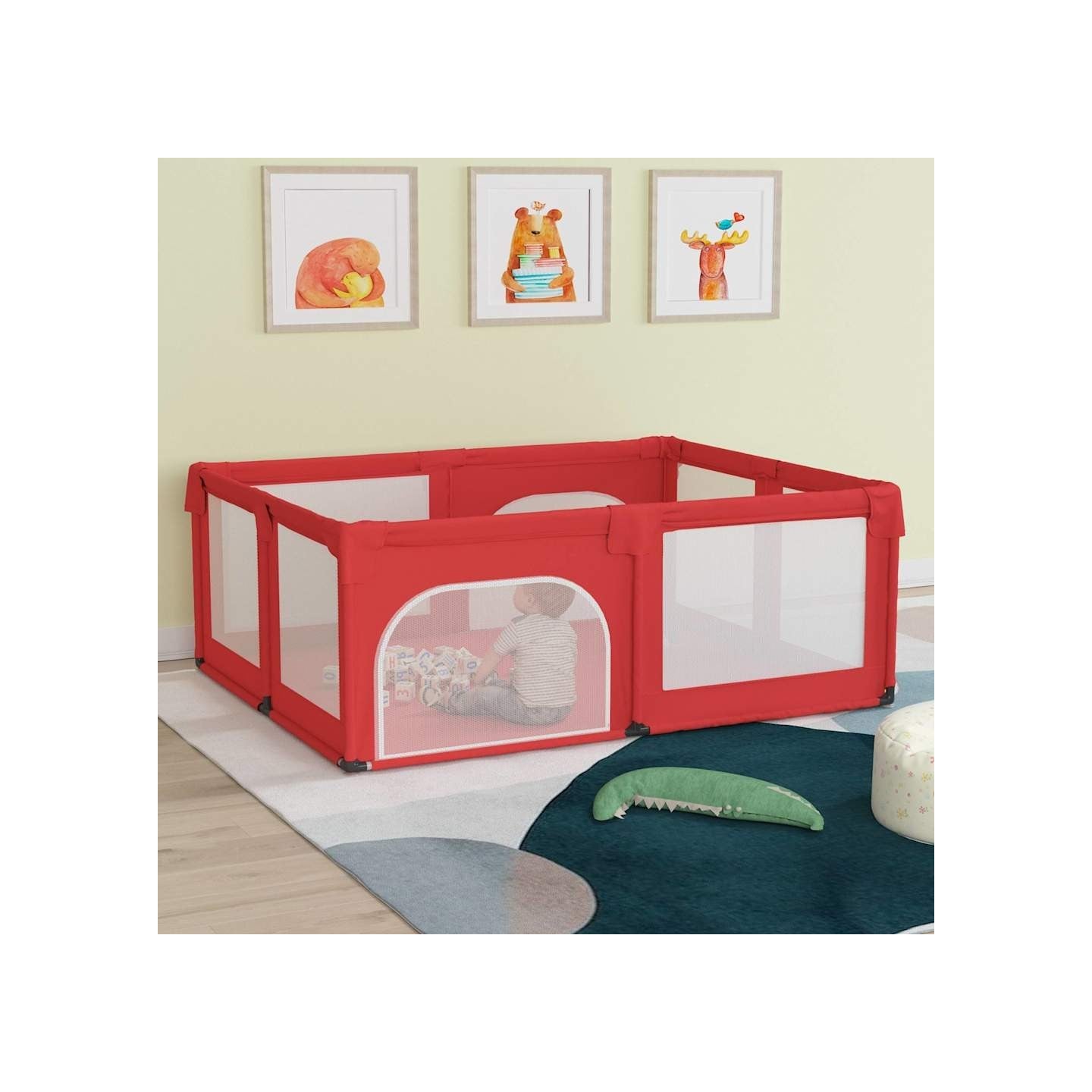 Parc pour bébé avec 2 portes Rouge Tissu Oxford