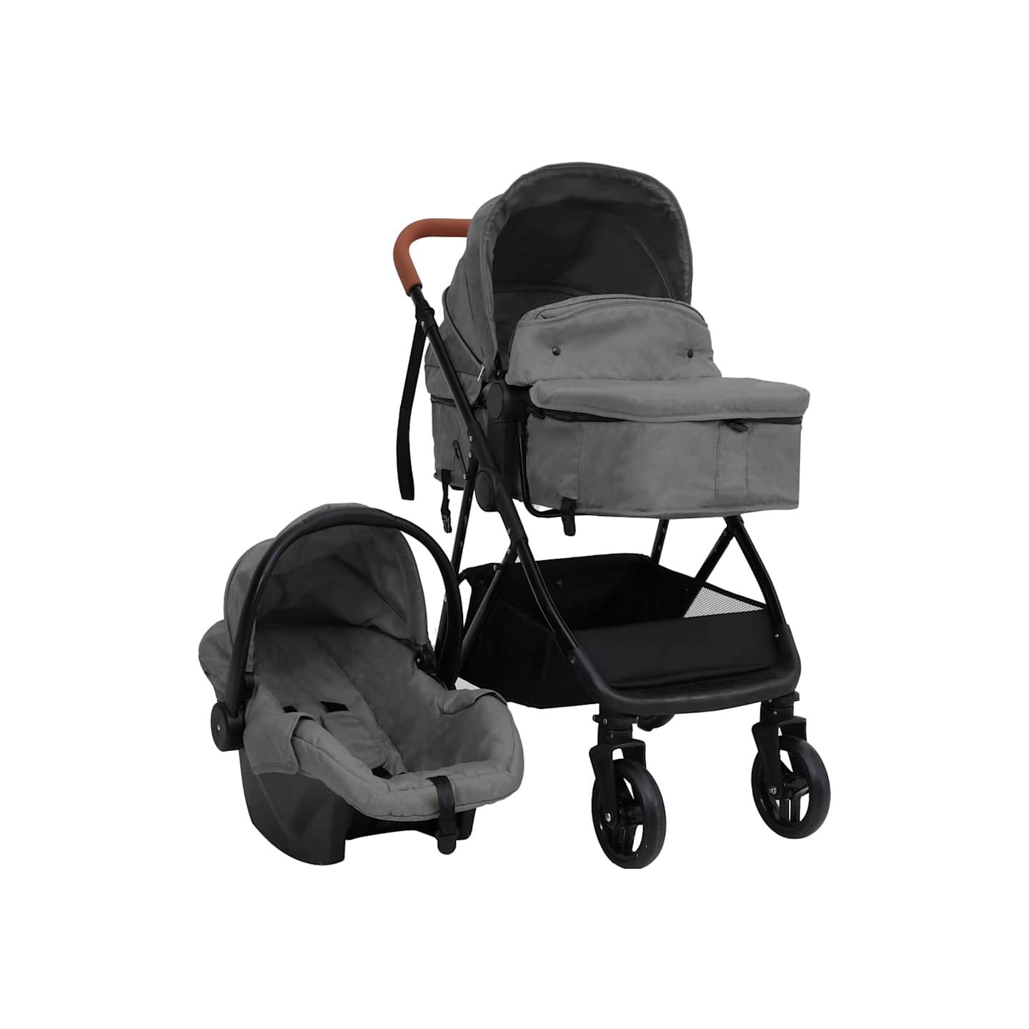 Poussette pour bébé 3-en-1 Gris clair et noir Acier