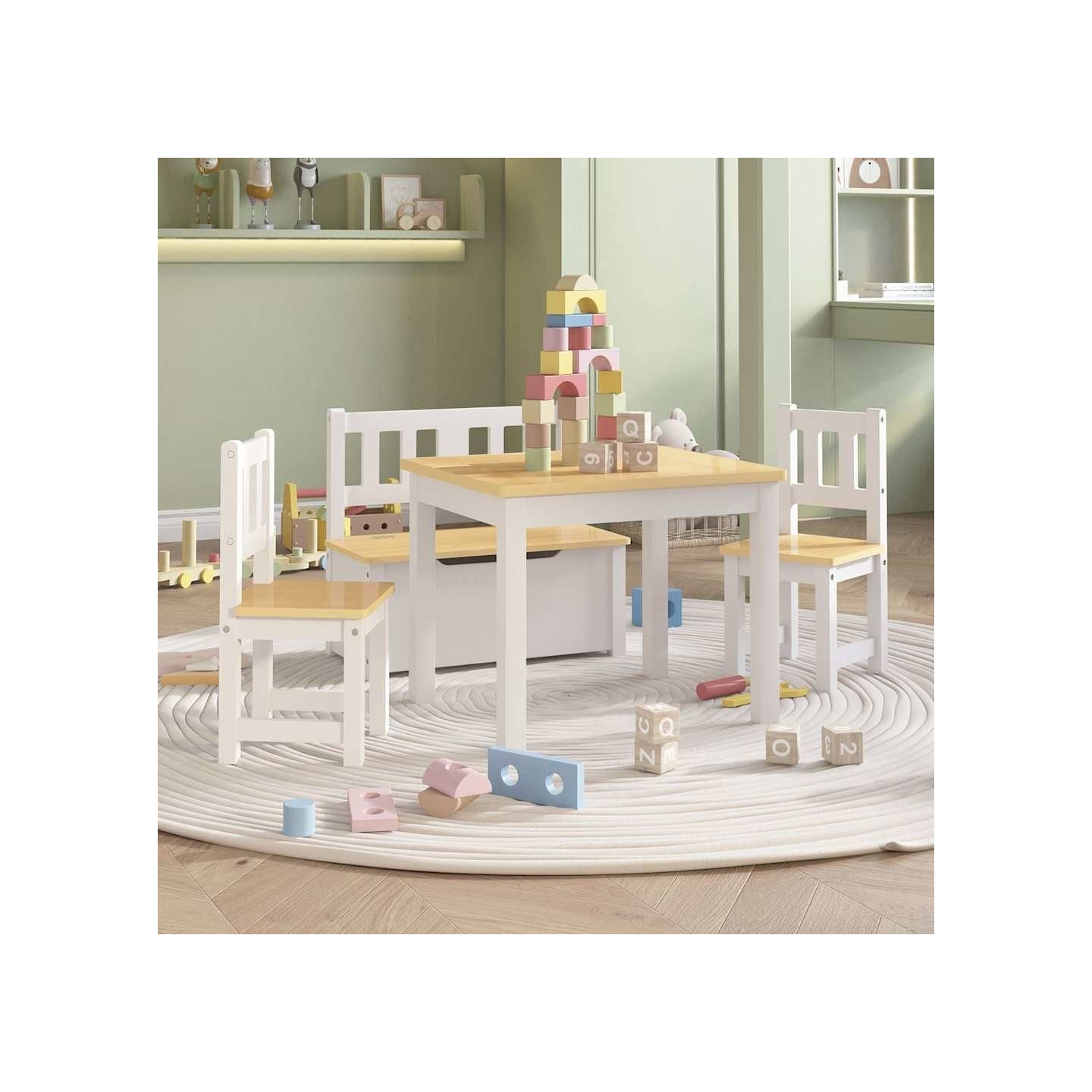 Ensemble de table et chaises enfants 4 pcs Blanc et beige MDF