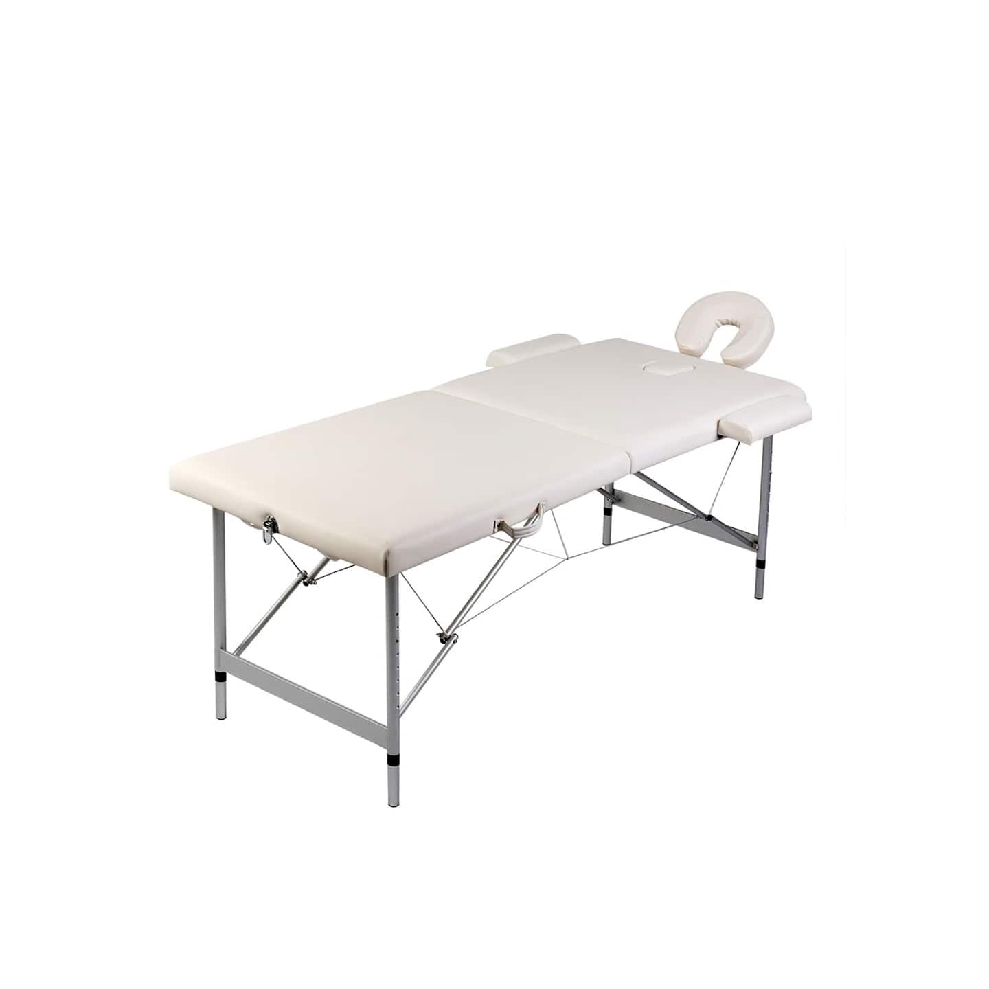 Table de massage pliable Blanc crème 2 zones cadre en aluminium