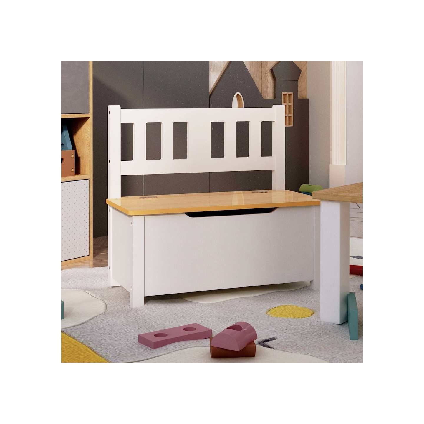Banc de rangement pour enfants Blanc et beige 60x30x55 cm MDF