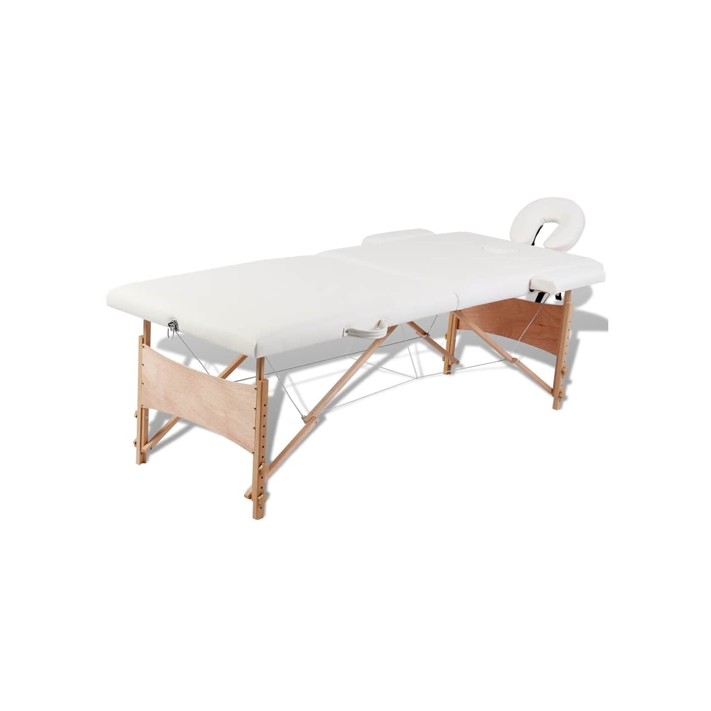 Table de massage pliable Blanc crème 2 zones avec cadre en bois