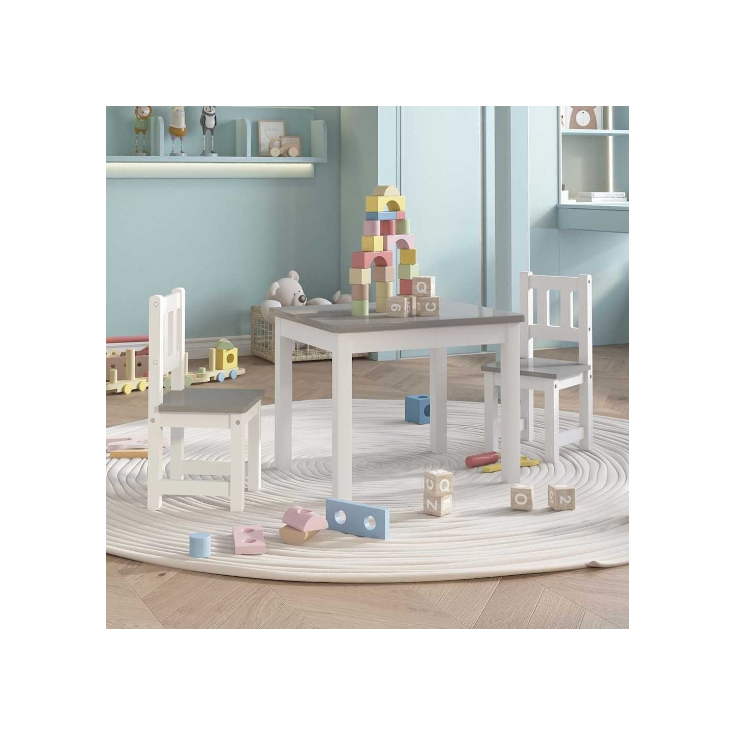 Ensemble de table et chaises enfants 3 pcs Blanc et gris MDF